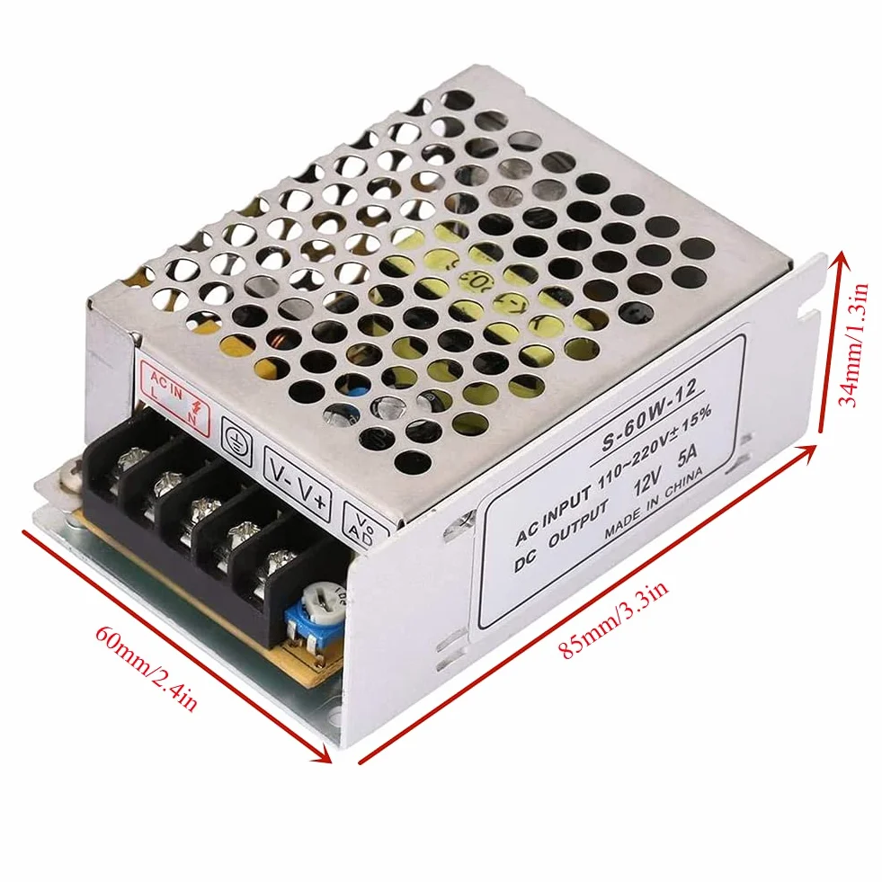 Zasilacz impulsowy 5A 12V AC/DC Regulowany 60W do LED