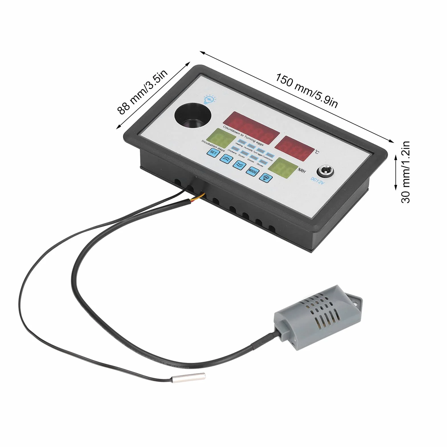 Kontroler Inkubatora Jaj, Inteligentny Termostat Higrostat Automatyczne Sterowanie Klujnik z Sondą Czujnika Temperatury i Wilgotności, DC 12V