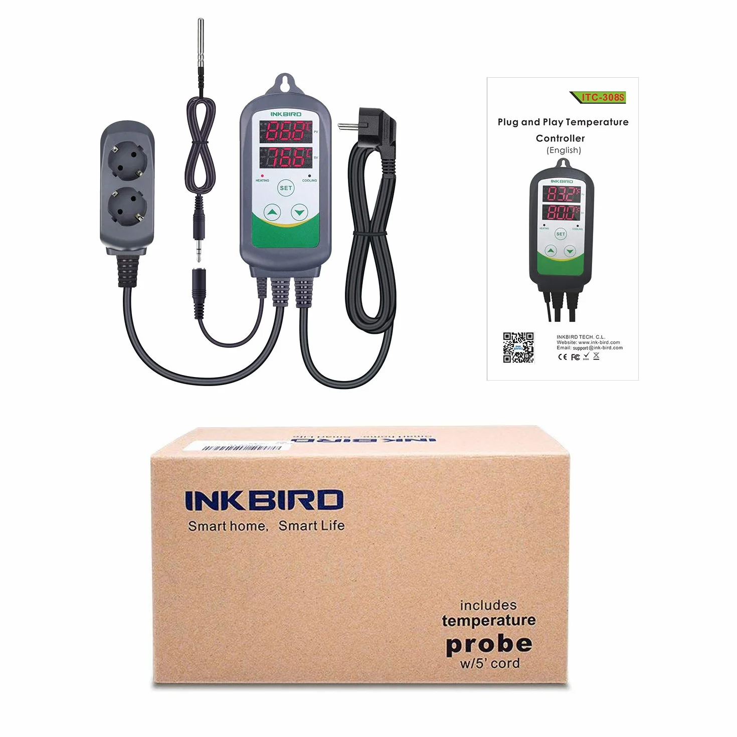 Inkbird ITC-308S Cyfrowy termostat regulatora temperatury z sondą NTC