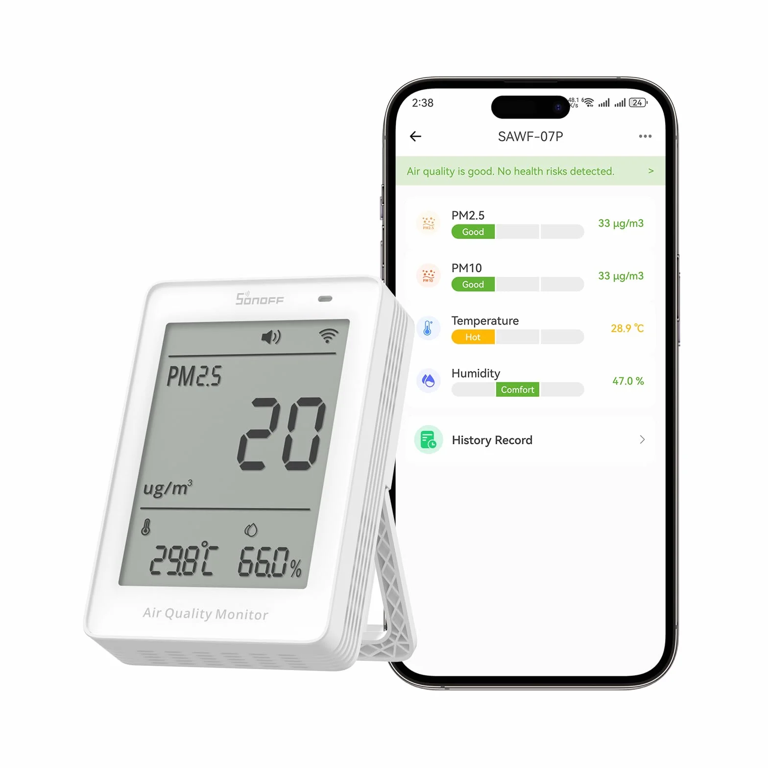 SONOFF Inteligentny Monitor Jakości Powietrza PM2.5 PM10 Temperatura Wilgotność WiFi 2.4GHz Ekran 3.73 Cala Matter
