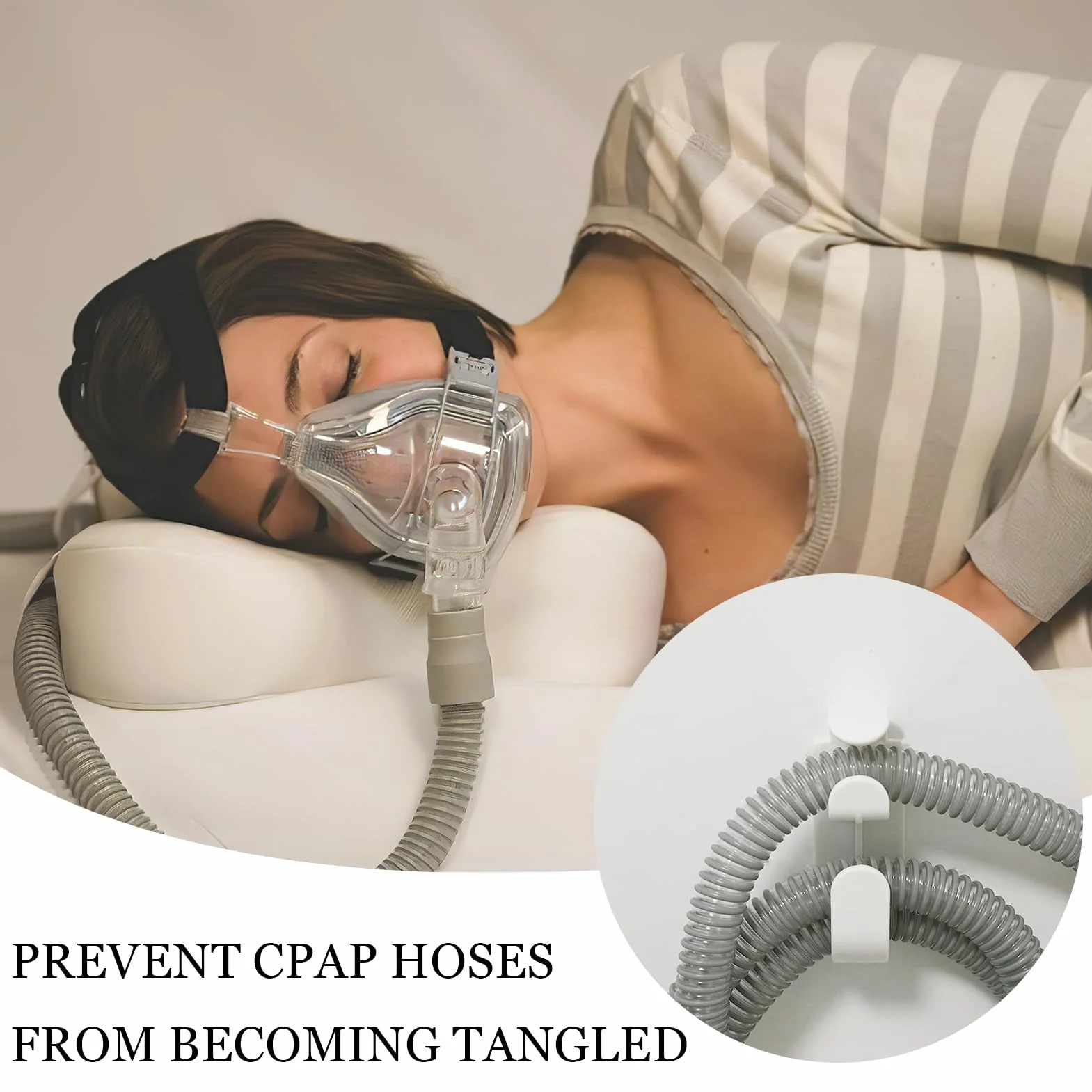 2 szt. Uchwyt na wąż CPAP, uchwyt do aparatu oddechowego CPAP, stabilny i nieplączący się, system zawieszenia maski CPAP, akcesoria poprawiające komfort snu
