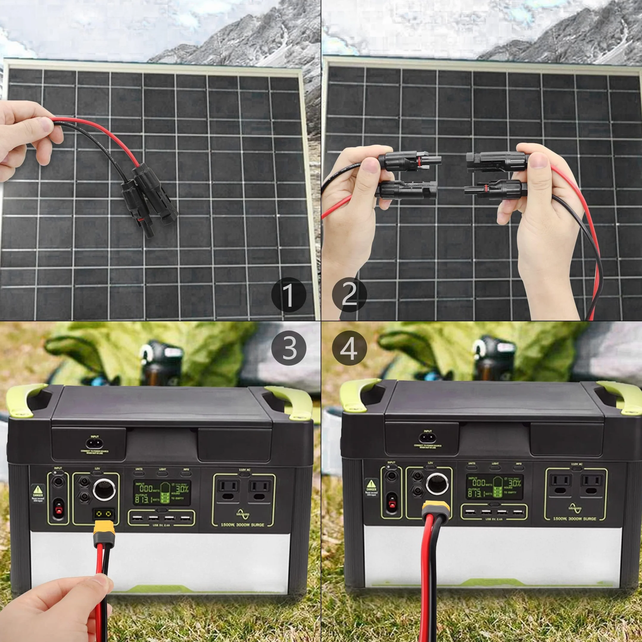 Kabel zasilający słoneczny XT60 3mm² 60cm 12AWG do przenośnej stacji zasilania generatora solarnego