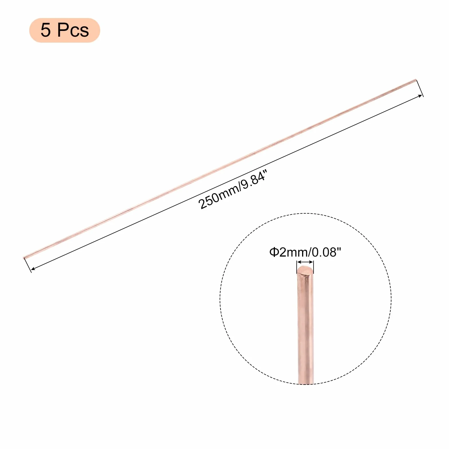 QUARKZMAN pręt okrągły z czystej miedzi 2 mm 250 mm do majsterkowania obróbki metalu