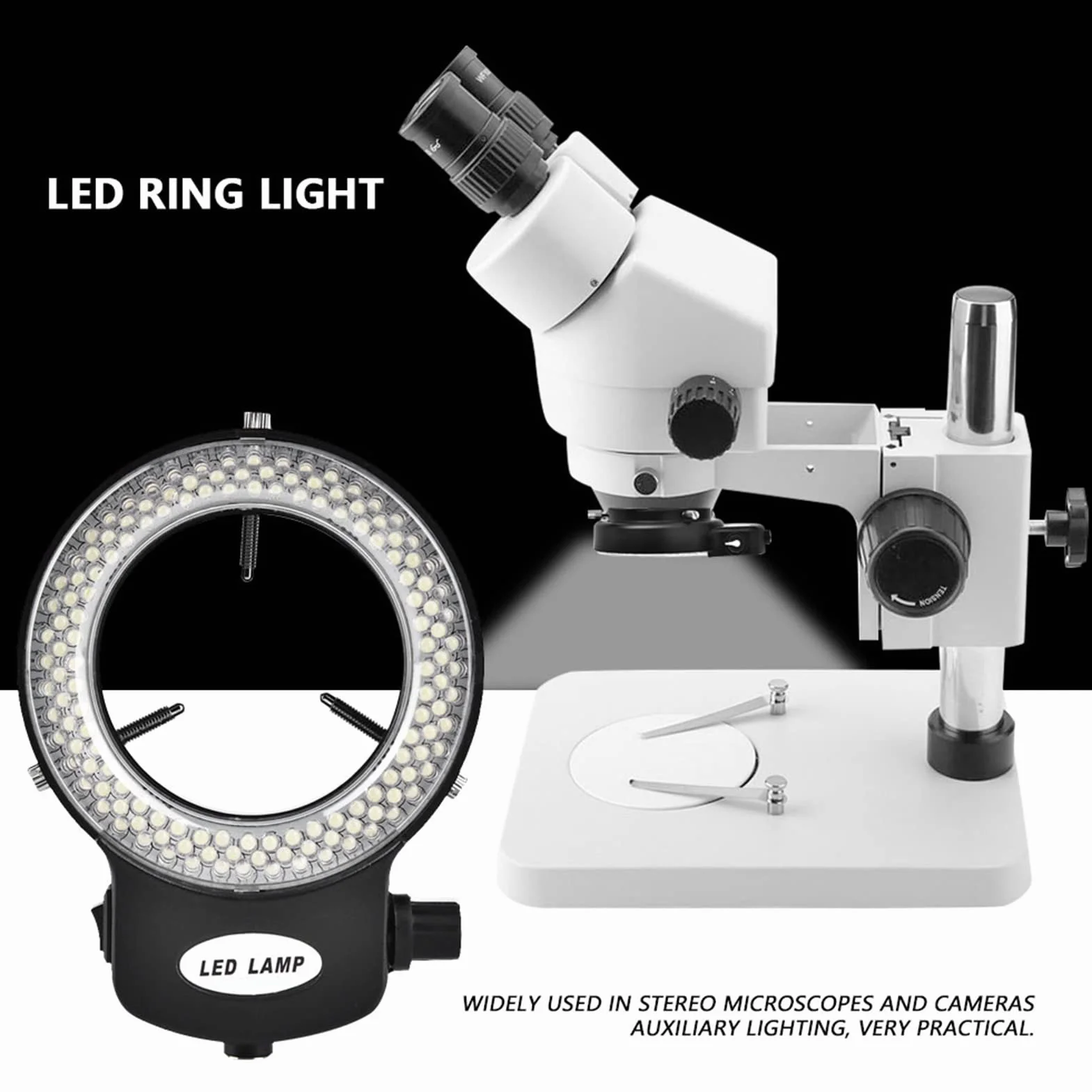 Pierścieniowa LED 144 Koraliki LED Iluminator Regulowana jasność Źródła światła Mikroskopu Pierścieniowa do Mikroskopów Stereofonicznych Aparaty Oświetlenie (Black,