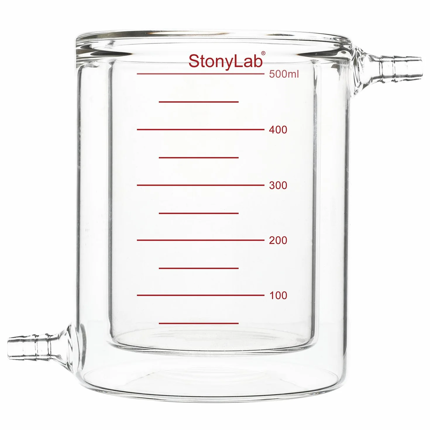 stonylab Zlewka z Płaszczem, 500 ml, Borokrzemianowa, ze Skalą, Płaskie dno, Dwuwarstwowa Zlewka Reakcyjna do Laboratorium