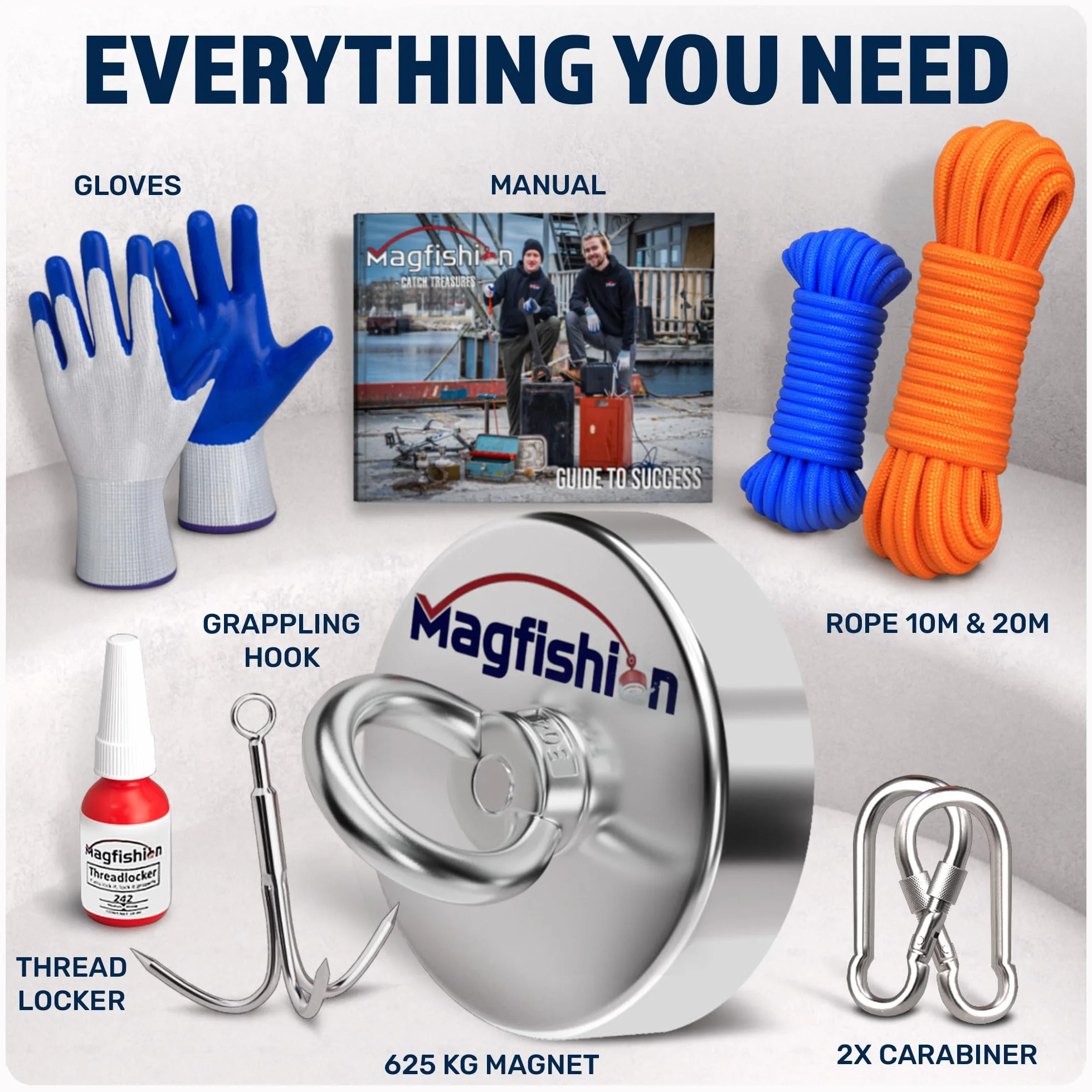 MAGFISHION Mega Zestaw do Magnetycznego Wędkarstwa - Siła Przyciągania 625KG - Ø120mm - Magnes Neodymowy z 2 Linami & Rękawice - Idealny do Magnetycznego Wędkarstwa - Magnes Ryba