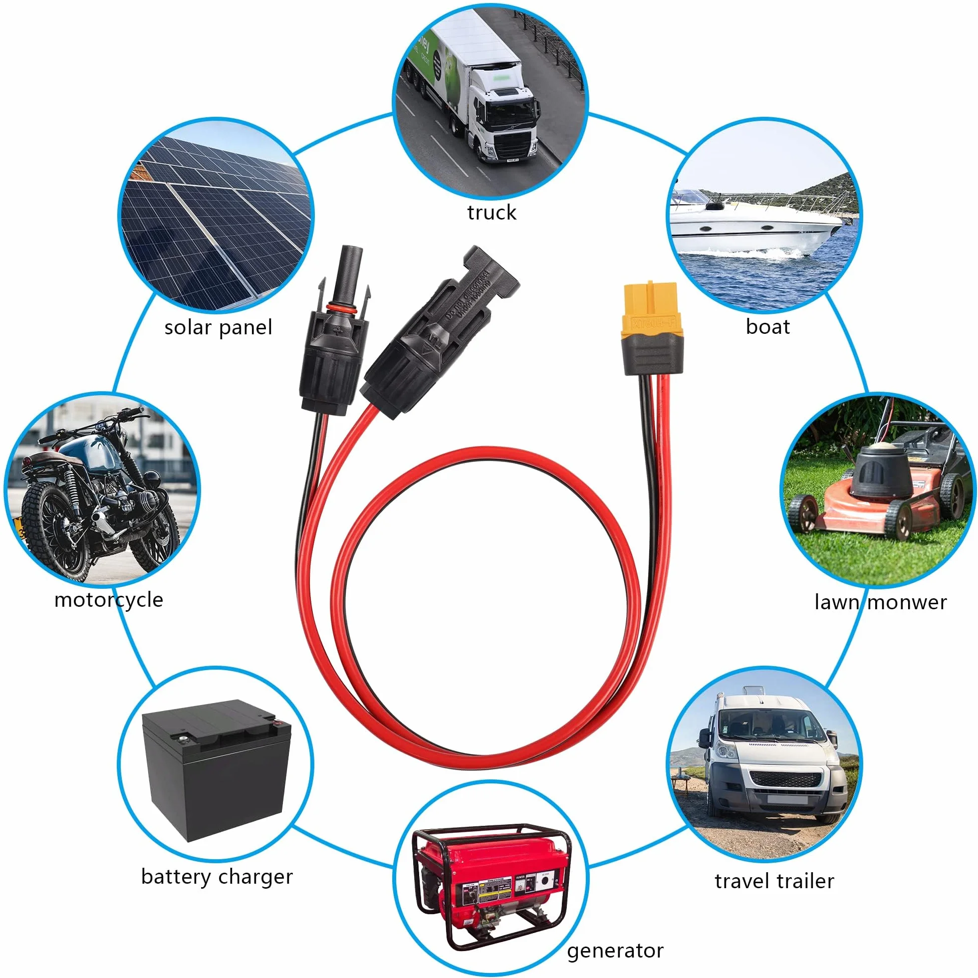 Kabel zasilający słoneczny XT60 3mm² 60cm 12AWG do przenośnej stacji zasilania generatora solarnego