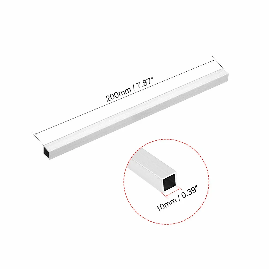 sourcing map 4 sztuki aluminiowych rur czworokątnych 10 x 10 mm aluminiowe rury prostokątne rury profil aluminiowy 1 mm grubość ścianki rura aluminiowa rura kwadratowa aluminiowa prosta rura 200 mm