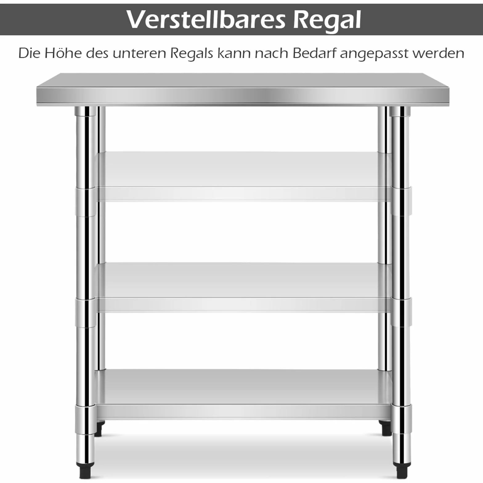 COSTWAY Stół Kuchenny Ze Stali Nierdzewnej Z Półką o Regulowanej Wysokości, Roboczy, Gastronomiczny, Przygotowawczy Z Półblatem (92 x 61 x 90 cm)