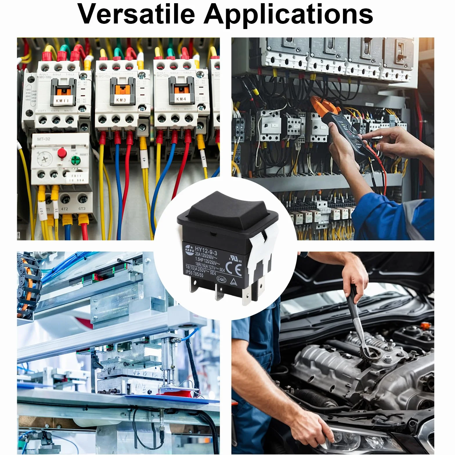 HENGBIRD 6-biegunowy przełącznik kołyskowy HY12-9-3 przełącznik przyciskowy 125/250 V 20 A 2HP przycisk wyłączony na industrialny elektryczny przełącznik Ripper do elektronarzędzi przemysłowych