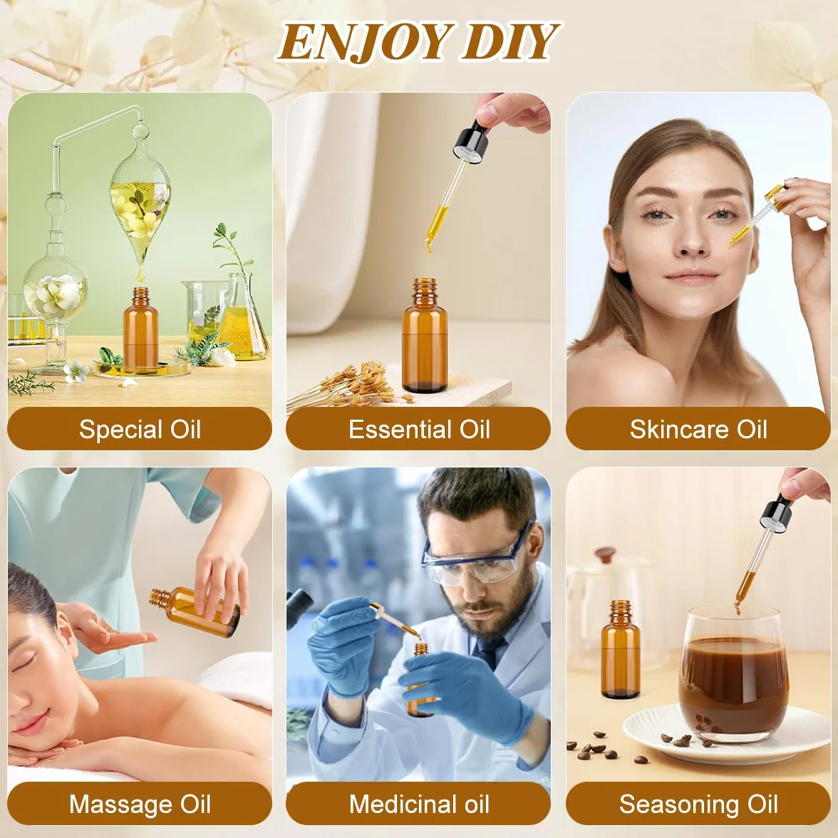 Szklane butelki z zakraplaczem, 30 ml/50 ml, butelka z zakraplaczem z lejkami, etykiety na pipetę, wielokrotnego użytku, bursztynowe szklane butelki na perfumy, olejki eteryczne, mieszanki