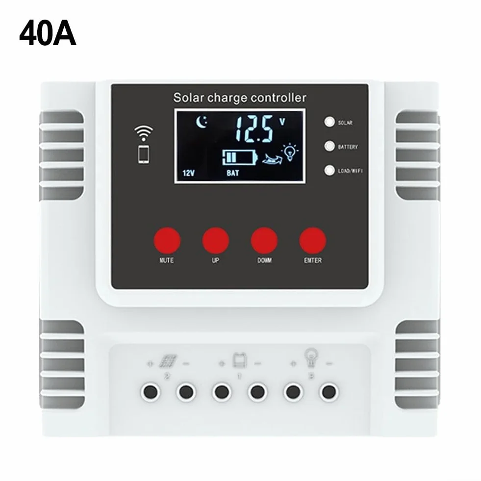 Regulator ładowania solarnego 30 A 40 A 50 A 60 A z aplikacją WiFi do monitorowania w czasie rzeczywistym i regulacji parametrów (40 A)