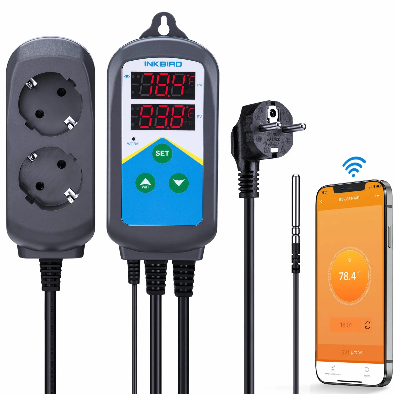 Inkbird Gniazdo termostatu WiFi cyfrowy termostat z czujnikiem do szklarni