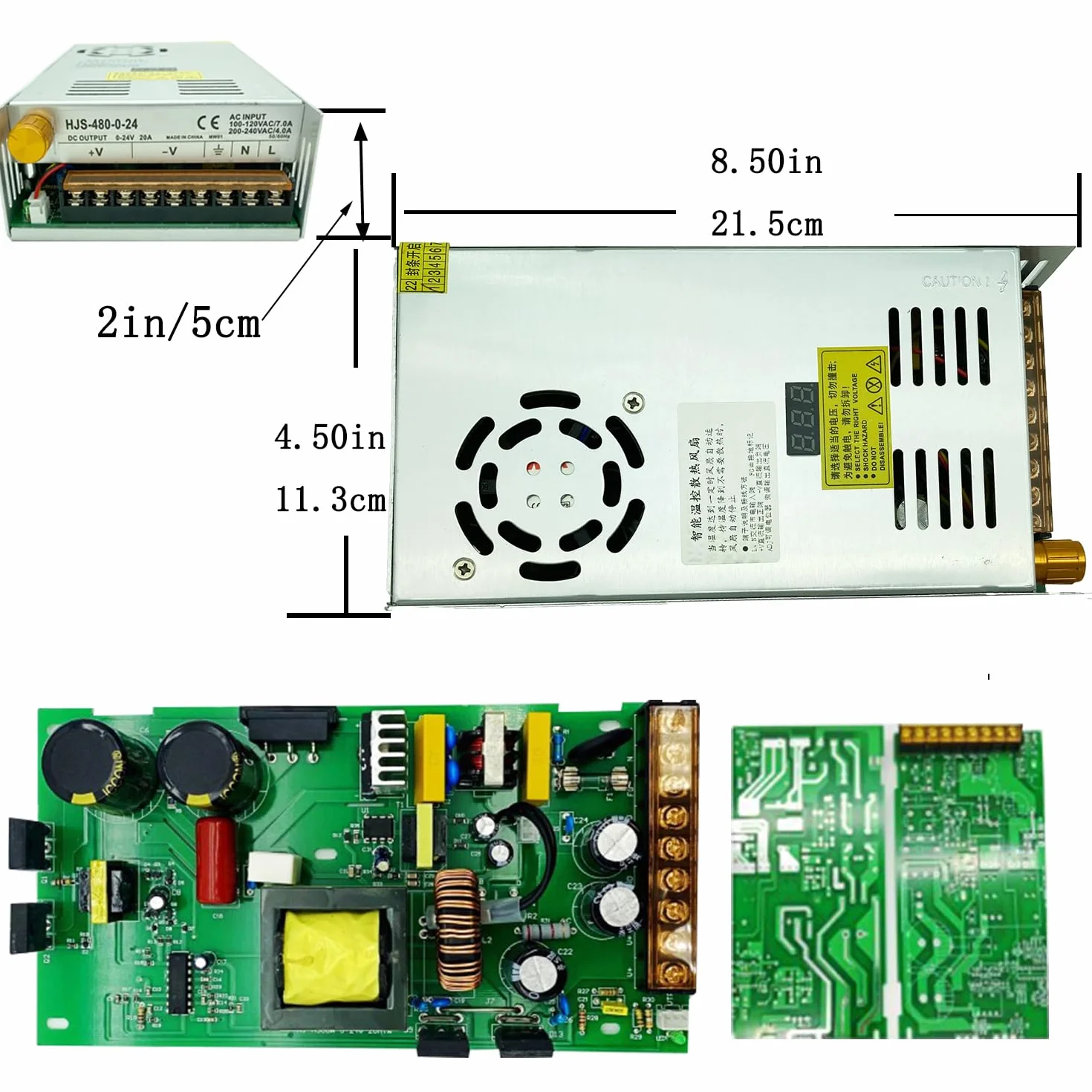Zasilacz impulsowy AC-DC 0-48V 10A 480W regulowany z wyświetlaczem cyfrowym