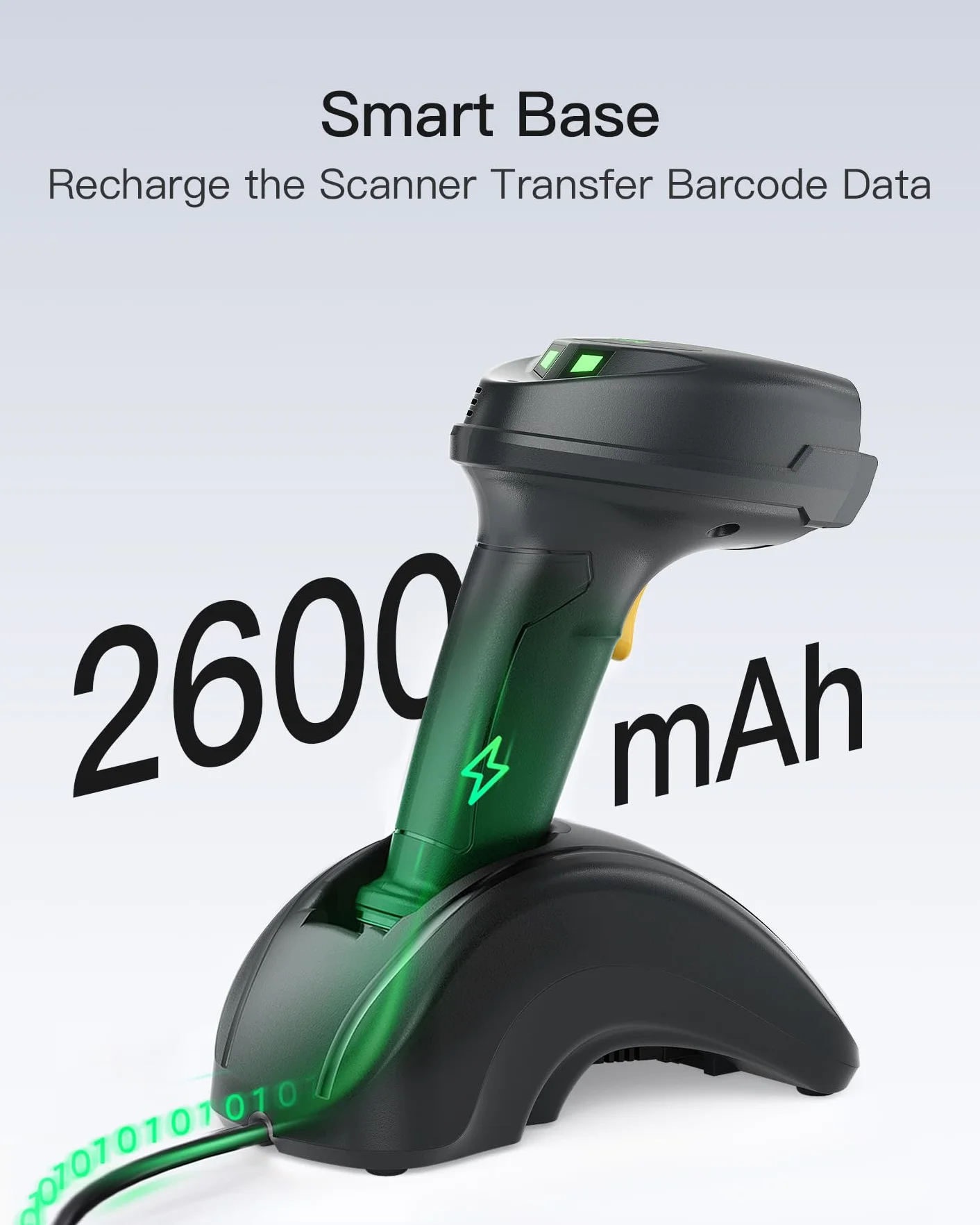 Inateck Skaner kodów kreskowych, bezprzewodowy skaner kodów QR z Smart Base, 1D/2D, Bluetooth/2.4G/USB 3 w 1, kompatybilny z systemem Windows/iOS/Android/Mac/Linux do handlu detalicznego/magazynu