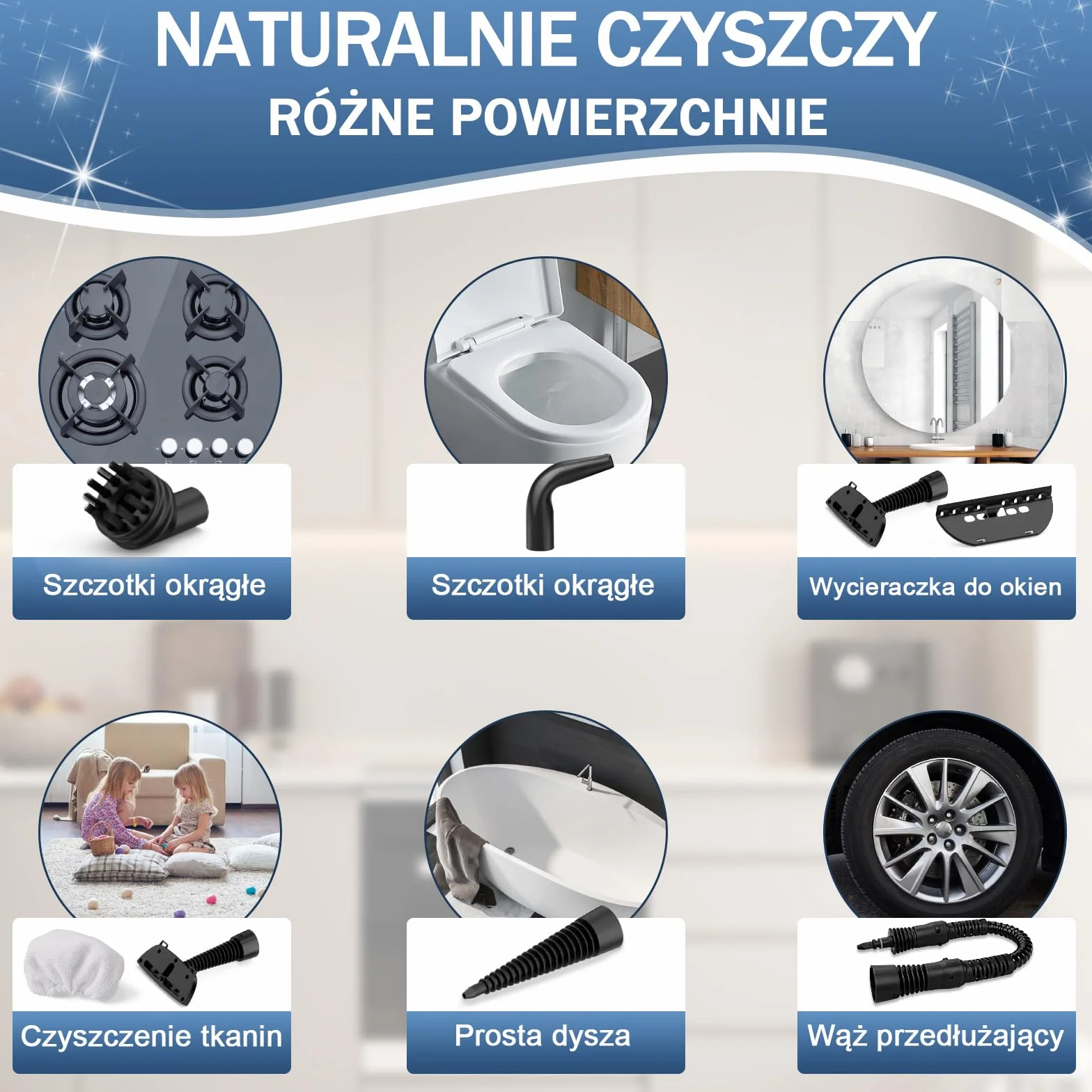 KLONA Ręczna myjka parowa do domu, wielofunkcyjna myjka parowa z 10 akcesoriami do dywanów, zasłon, sof, kuchni, łazienki i wielu innych.