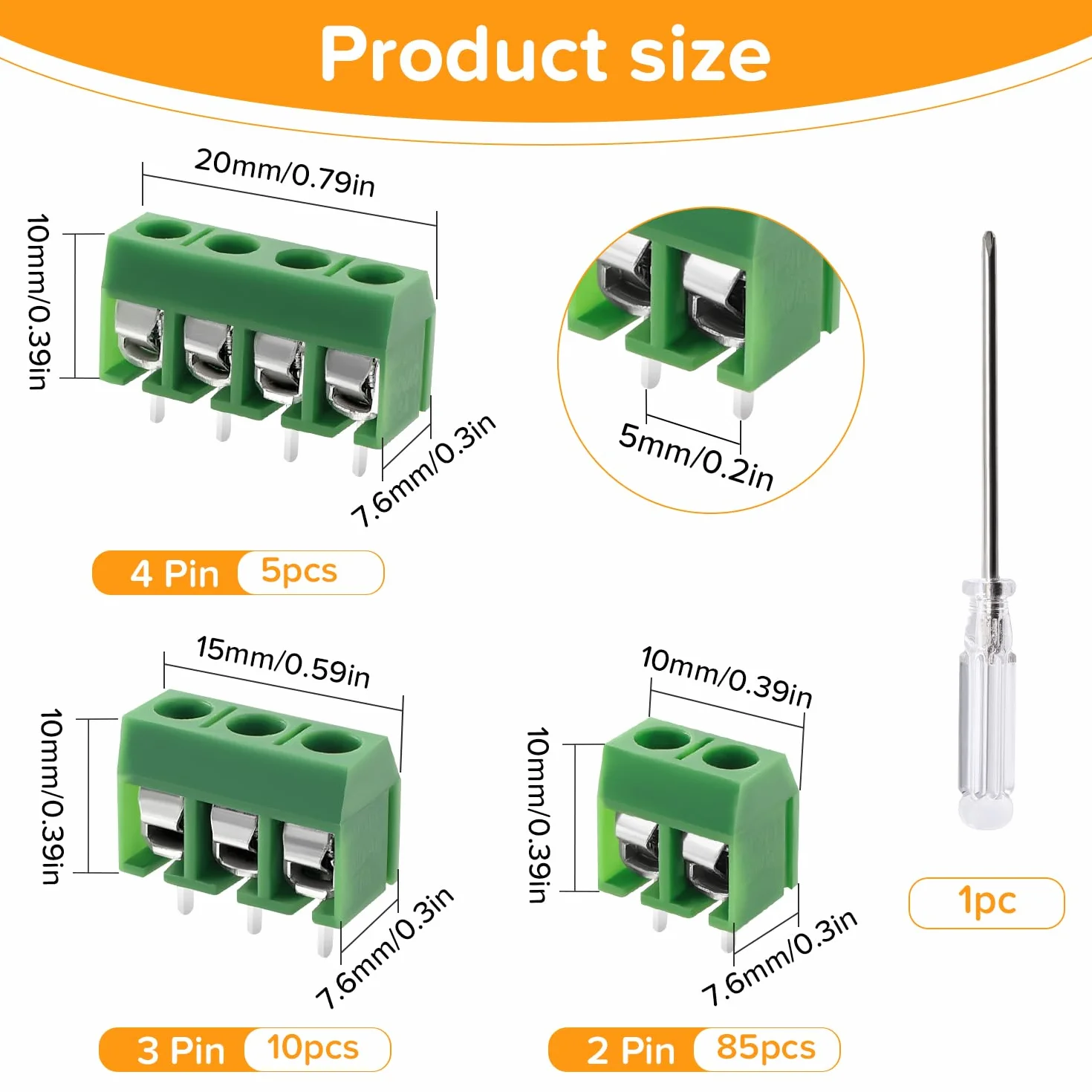 100 Sztuk 5mm 2/3 / 4-Pinowych Zacisków Śrubowych do Montażu na Płytce Drukowanej, Zacisk Śrubowy do PCB, ze Śrubokrętem, do Projektów Arduino DIY, Zielony
