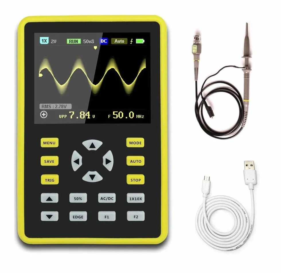 DollaTek Cyfrowy mini oscyloskop, przenośny 2,4-calowy ekran LCD o szerokości pasma 100 MHz i częstotliwości próbkowania 500 MS/s