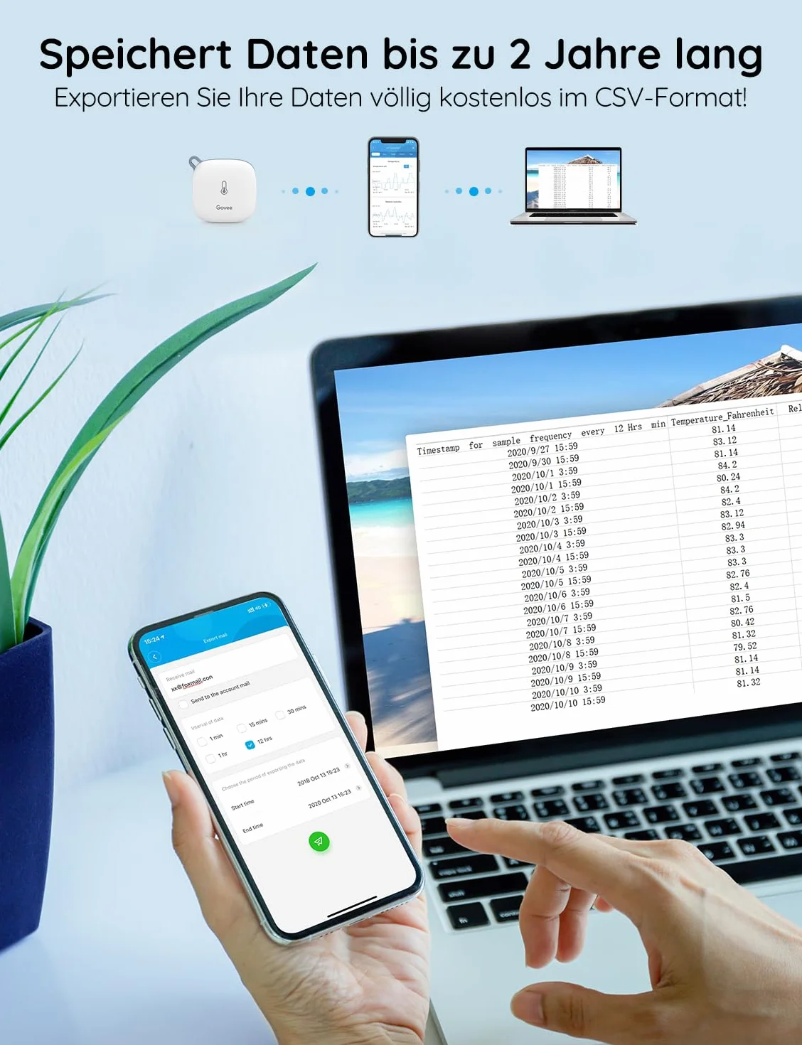 Govee Termometr Wi-Fi, higrometr do wnętrz, 2 sztuki, WiFi, miernik temperatury i wilgotności powietrza z powiadomieniami o aplikacji i zapisywaniem danych, odpowiedni do szklarni, piwnicy na wino