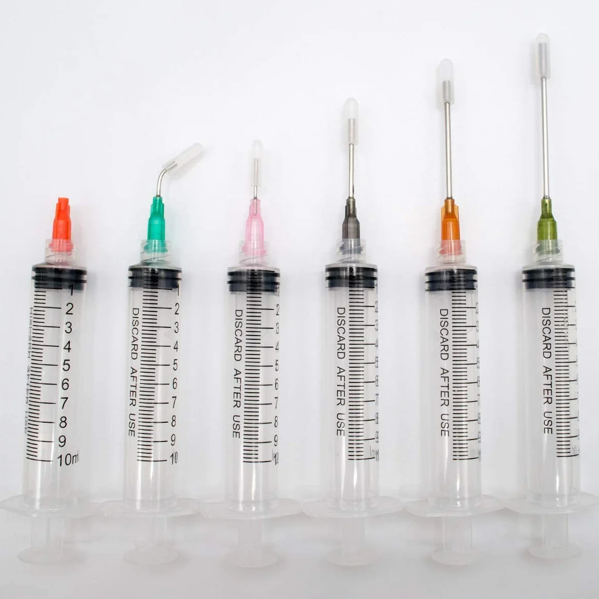 Zestaw tępych strzykawek 1ml, 3ml, 5ml, 10ml, 20ml z tępymi igłami 14g, 15g, 16g, 18g, 20g i nasadkami do strzykawek, Do przemysłowych klejów rzemieślniczych (20 szt.)
