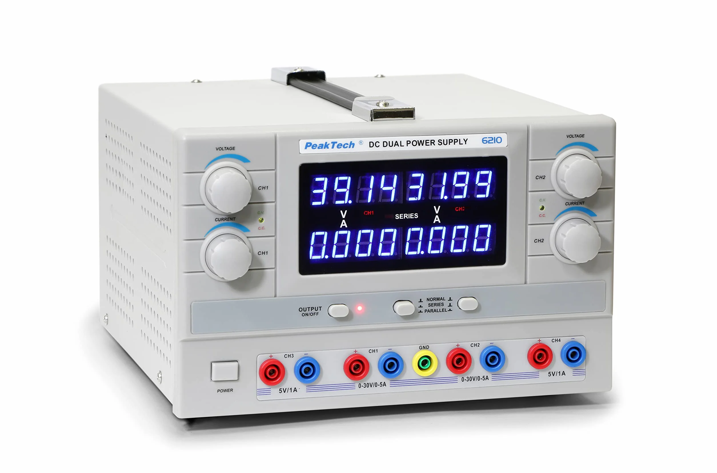 PeakTech P 6210 - Liniowy podwójny zasilacz laboratoryjny ~ 0-30 V / 0-5 A ~ z wyświetlaczem LED