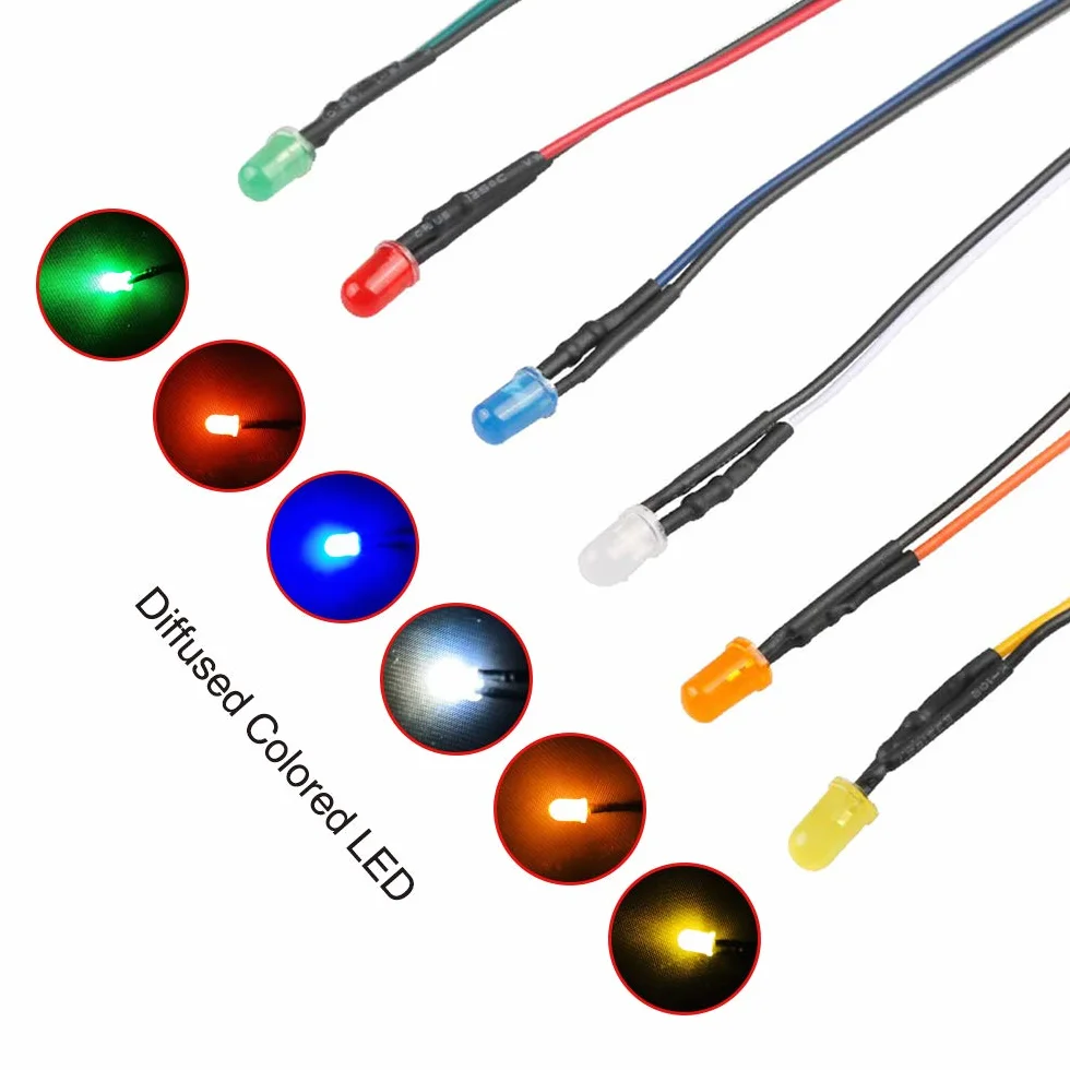 YIXISI 60 PCS 5mm Diody LED Light 6 Kolorów (Każdy Kolor 10 Sztuk) Z Rozproszoną Kolorową Soczewką, Ultra Jasny 12V 20cm Wstępnie Okablowany, Pomarańczowy/Biały/Czerwony/Niebieski/Zielony/Żółty