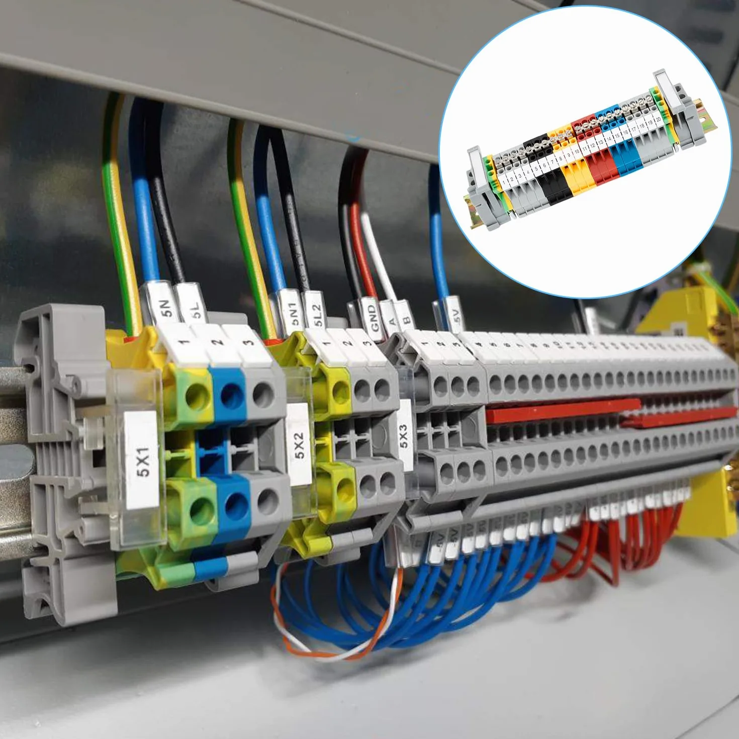 Zestaw zacisków elektrycznych do baru DIN, szybkie zaciski elektryczne bloki zacisków, uniwersalna dystrybucja elektryczna UK-2,5B, blok zacisków dystrybucyjnych, automatyzacja produkcji (1)