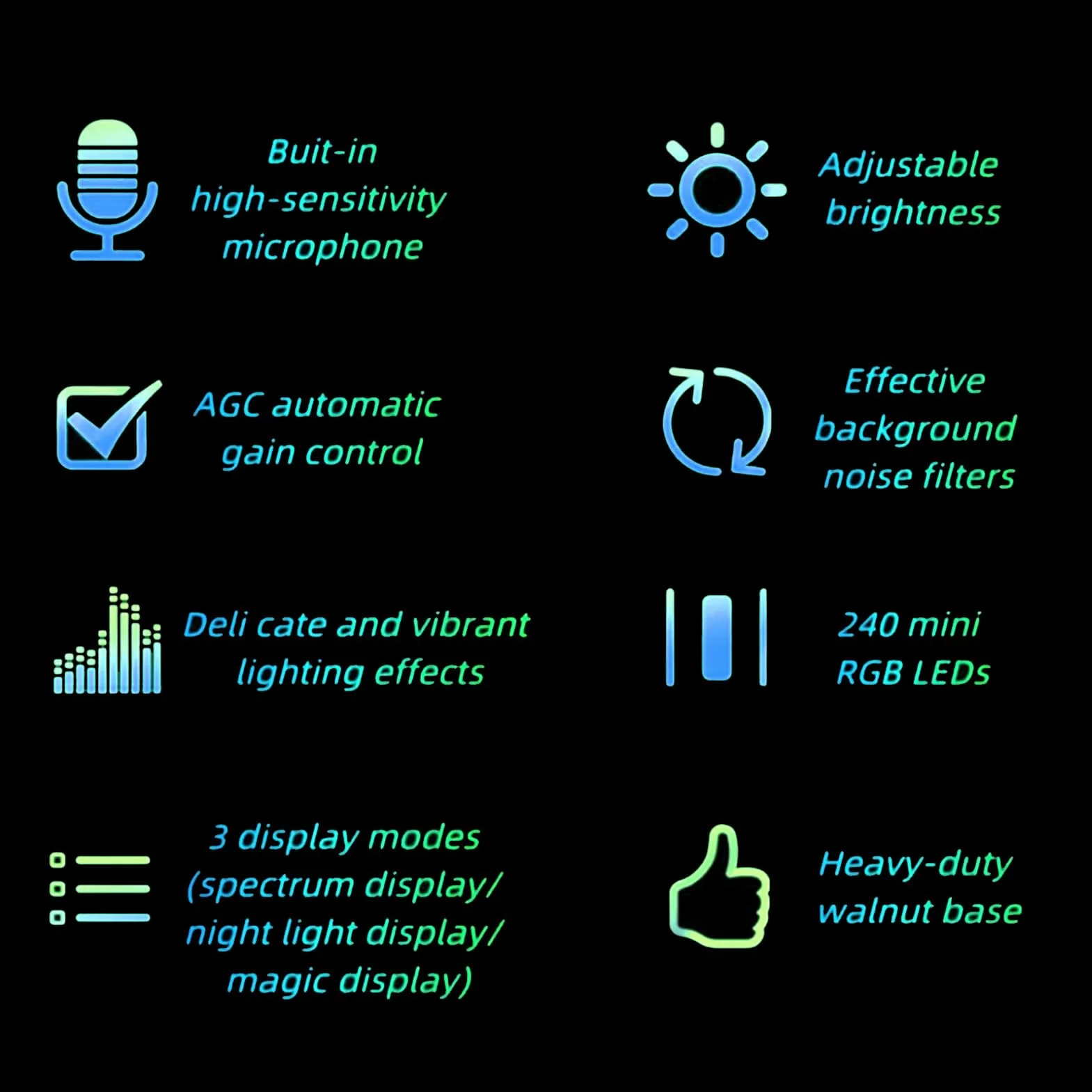 Bezprzewodowy Analizator Dźwięku LED 12 Lamp AGC RGB Wyświetlacz Widma Muzycznego