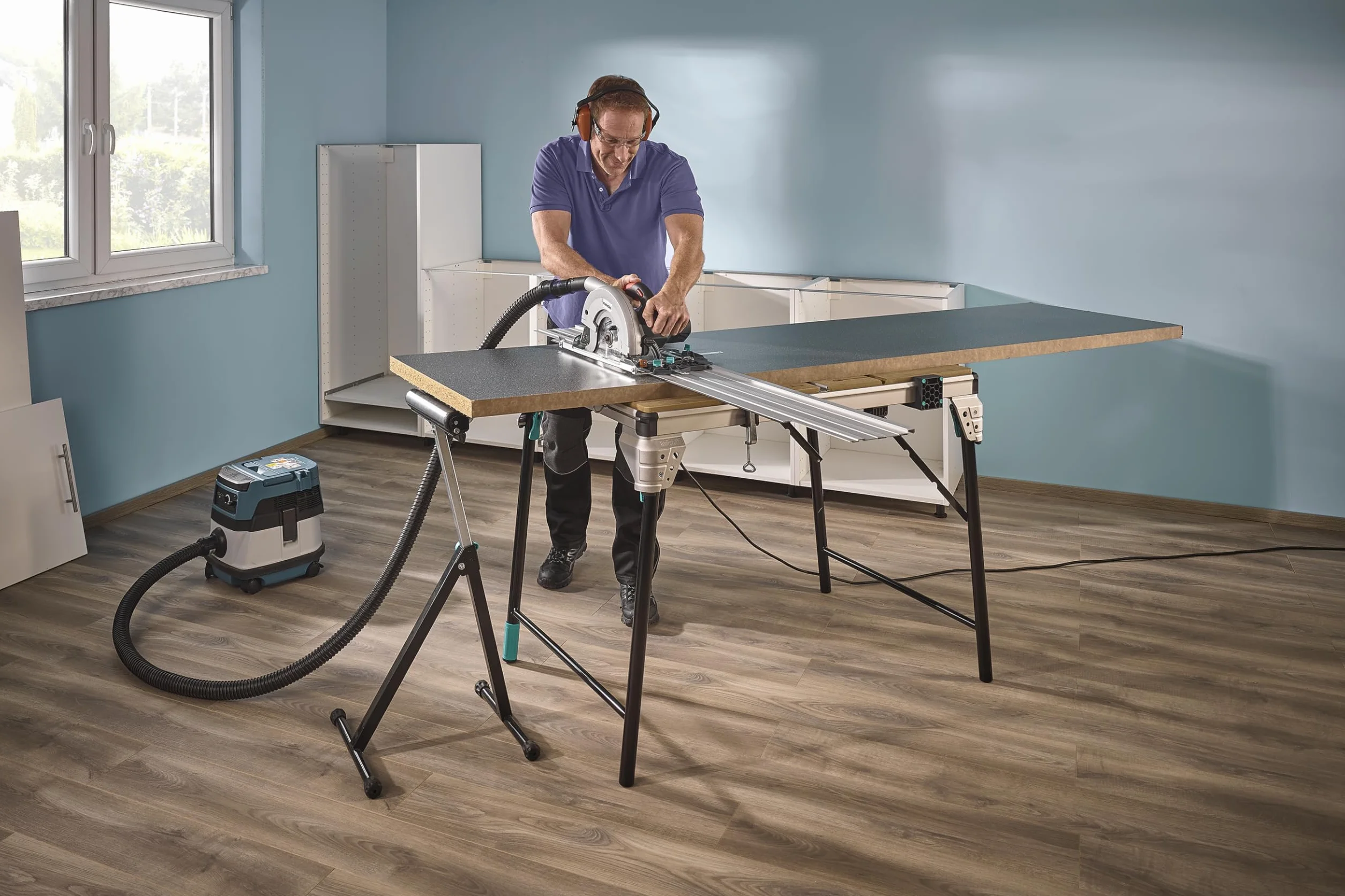 wolfcraft Wielofunkcyjny stojak/podpórka z rolką I 6102300 I Wielofunkcyjny stojak roboczy do podawania i przemieszczania obrabianego materiału