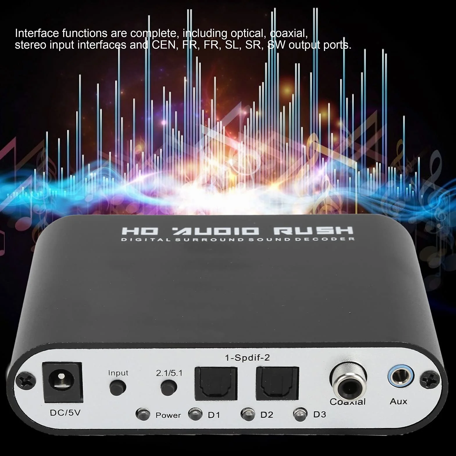Dekoder Audio Cyfrowy 5.1-kanałowy Konwerter DTS Dolby AC-3 Optyczny Koncentryczny na Analogowy