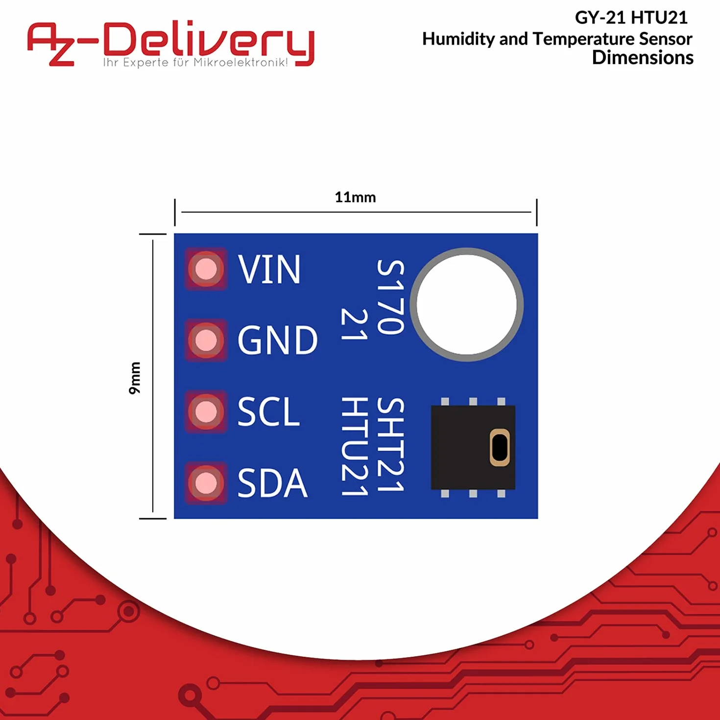AZDelivery 3 x GY-21 HTU21 Czujnik wilgotności i temperatury kompatybilny z Arduino i Raspberry Pi w tym e-Book!