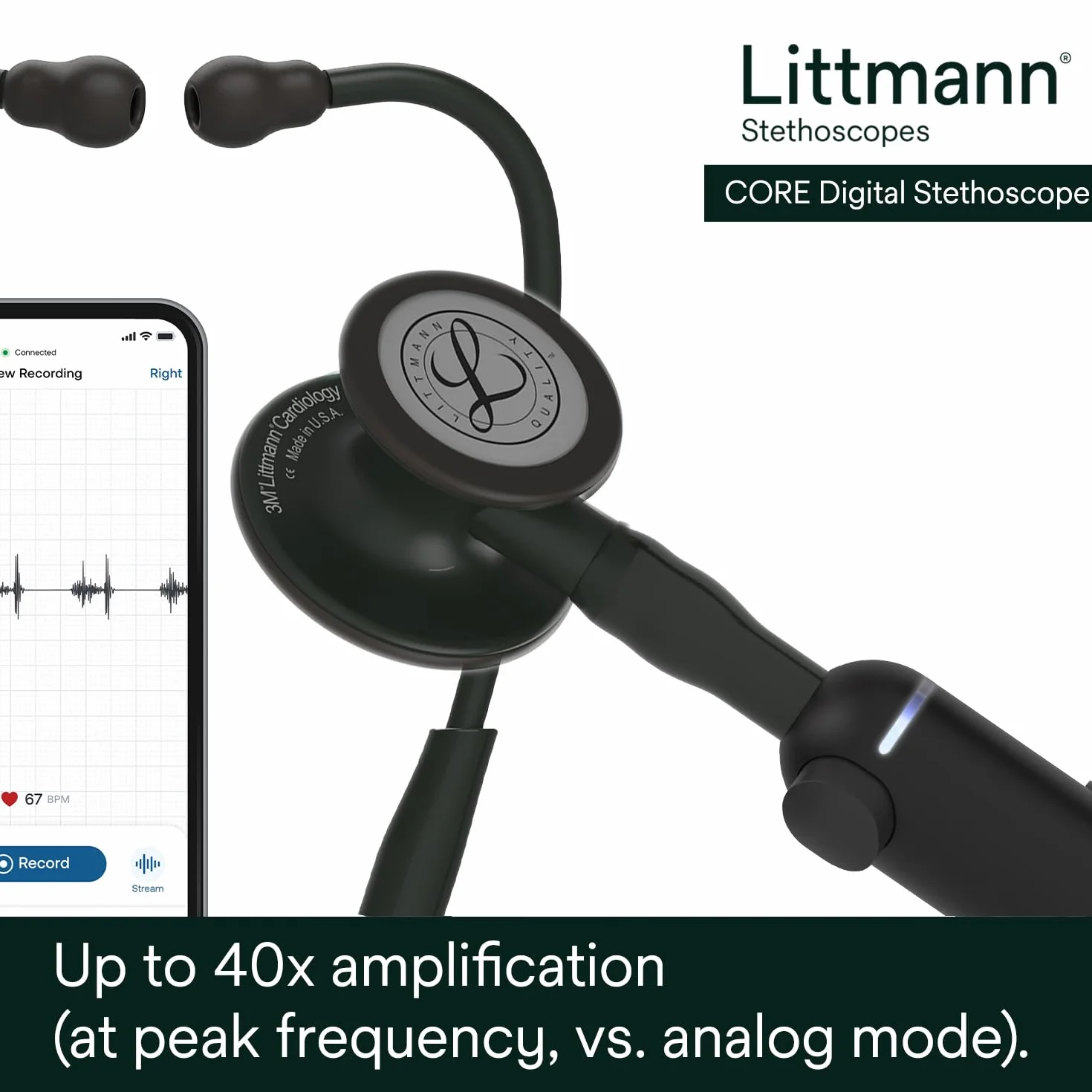 3M Littmann CORE Stetoskop cyfrowy, 8490, czarny