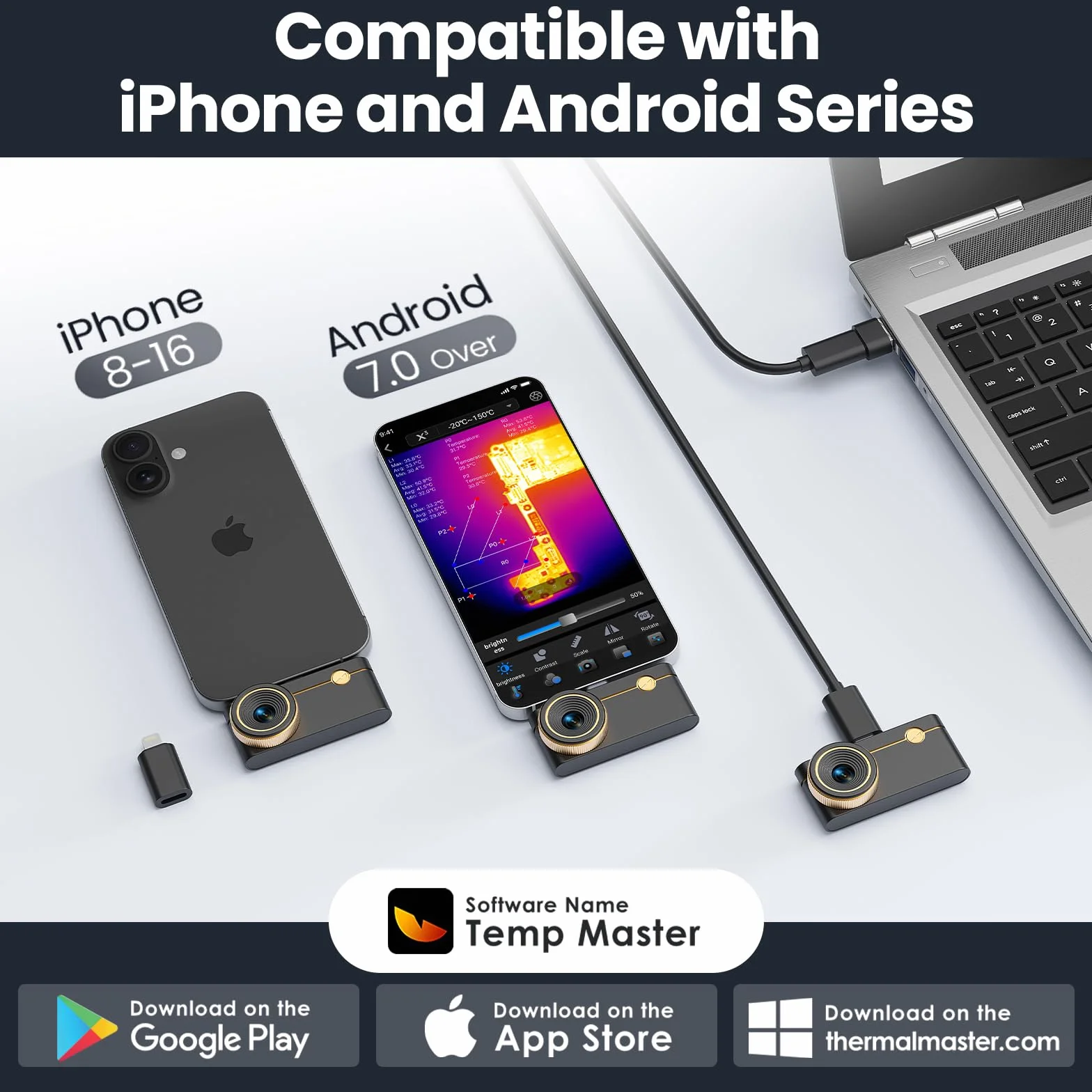 Kamera termowizyjna P3 do iPhone i Android kamera na podczerwień, regulowany obiektyw, super rozdzielczość IR 512 x 384, -20℃-600℃, kamera termowizyjna do kontroli PCB