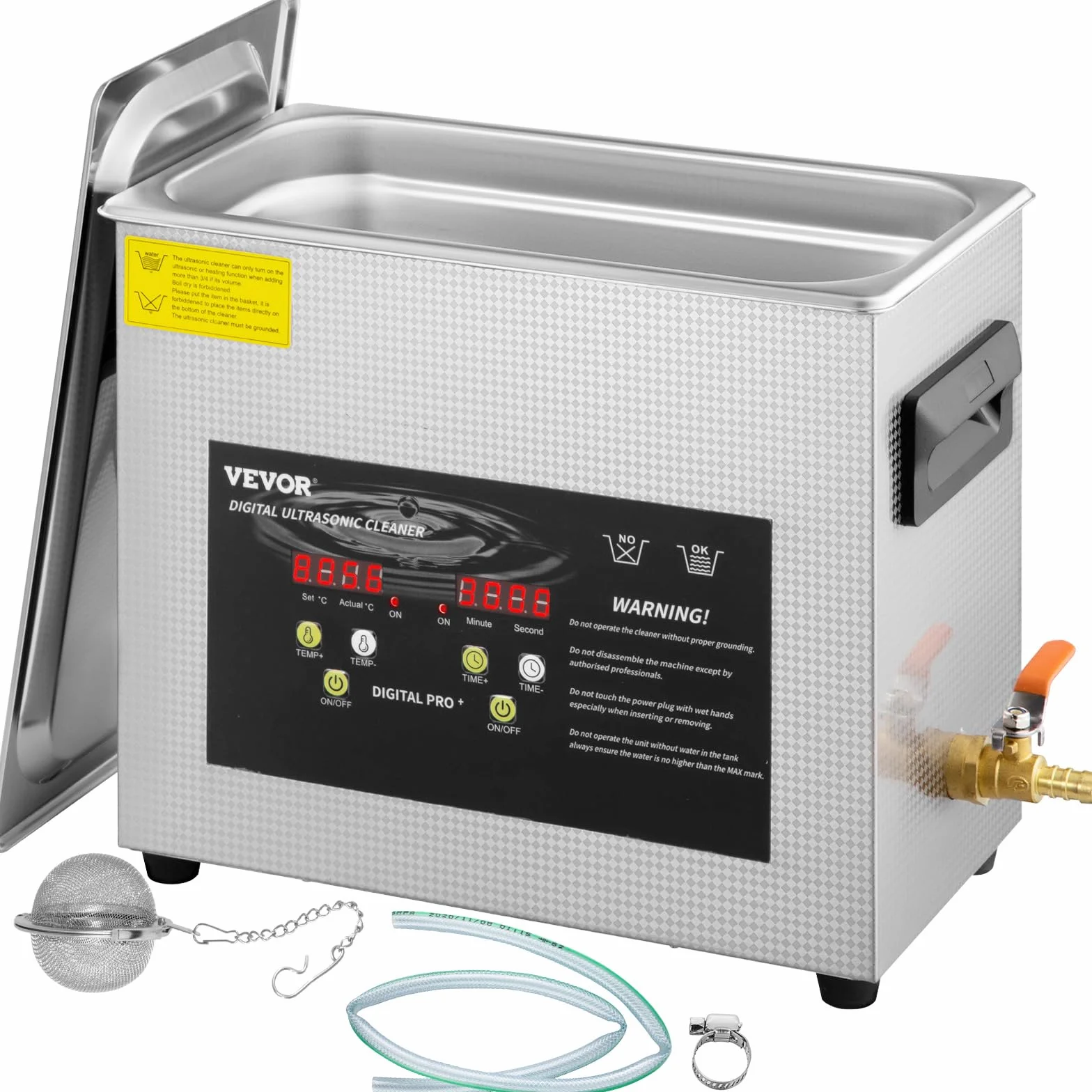 VEVOR Ulepszona myjka ultradźwiękowa 6 l (ogrzewanie 200 W, ultradźwięki 180 W), profesjonalne, cyfrowe laboratoryjne, ultradźwiękowe urządzenie do czyszczenia części z timerem ogrzewania, do