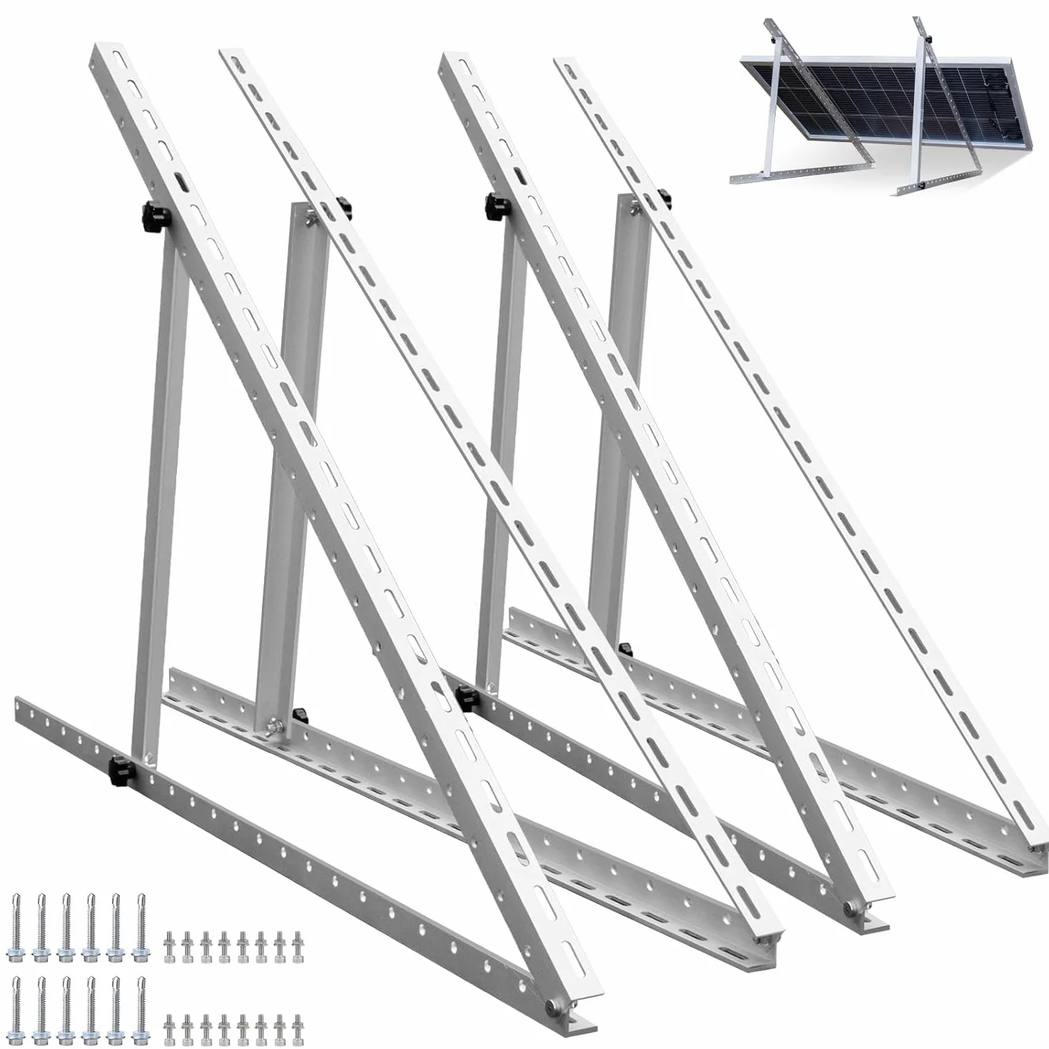 ECO-WORTHY uchwyty do paneli słonecznych 114 cm, aluminiowe mocowanie, regulowany kąt 0-90°, 100-800 W, zestaw