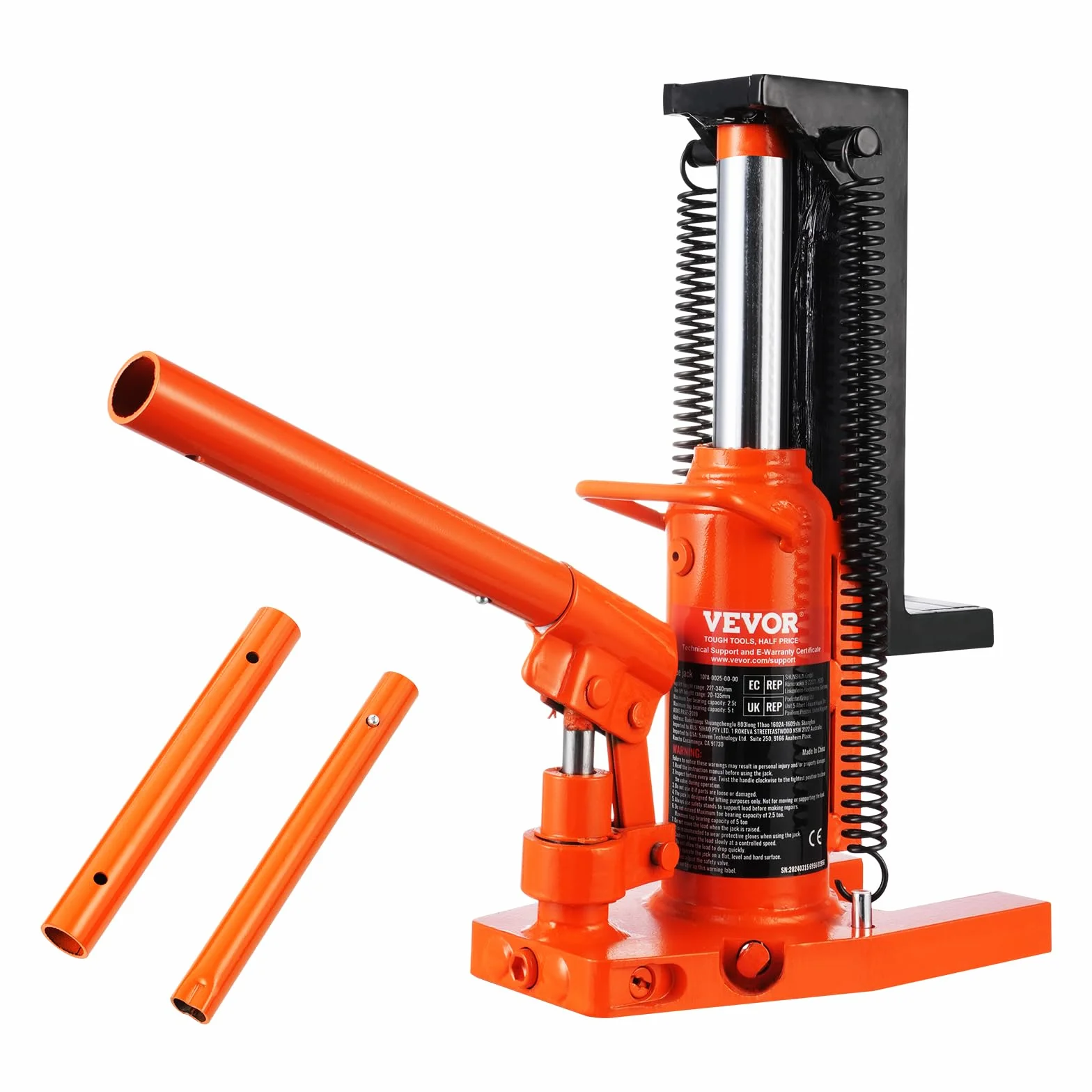 VEVOR Hydrauliczny Podnośnik Palcowy 2,5 T Udźwig 5 T Wysokość 2-13,5 cm Górna 22,6-34 cm