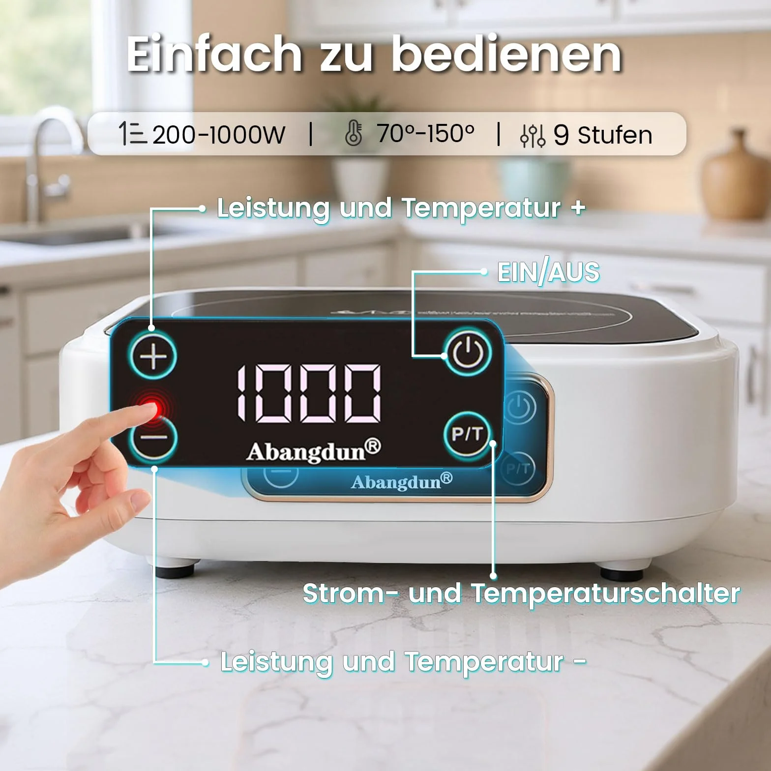 Płyta indukcyjna 1000 W 7 poziomów mocy AJ350 (18F) do przyczep kempingowych