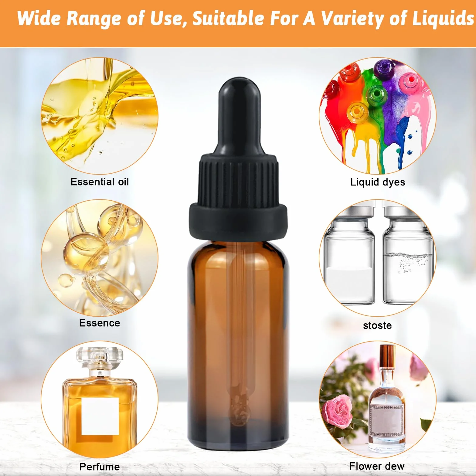 6 butelek z pipetą 10 ml, buteleczki apteczne, brązowe szkło, z kroplomierzem, olejem perfumowanym, aromaterapią, płynnymi farbami do aromaterapii, mieszanki do aromaterapii (brązowe, 10