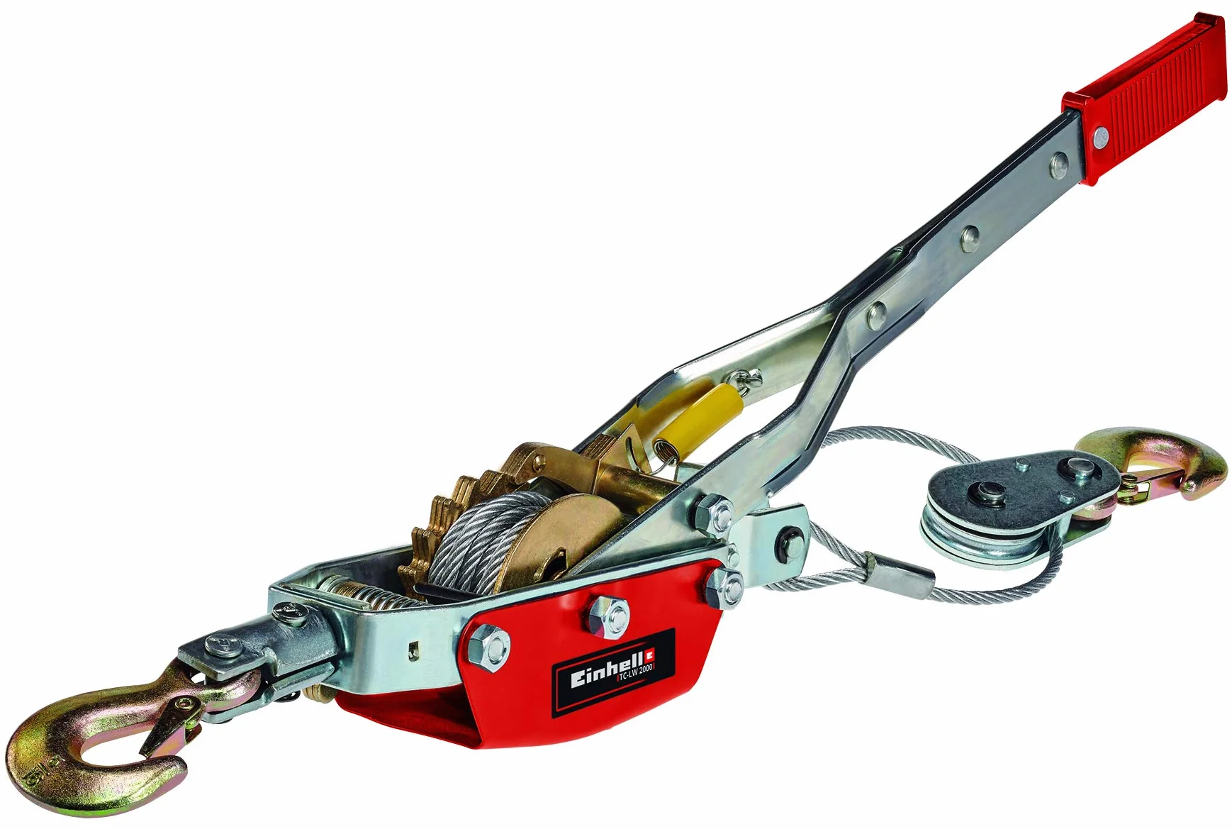 Einhell TC-LW 2000 linka ręczna (linka stalowa o długości 3,3 m, maks. siła ciągnąca z rolką zwrotną 2000 kg, w zestawie rolka kierunkowa z hakiem obciążeniowym i pałąkiem zabezpieczającym)