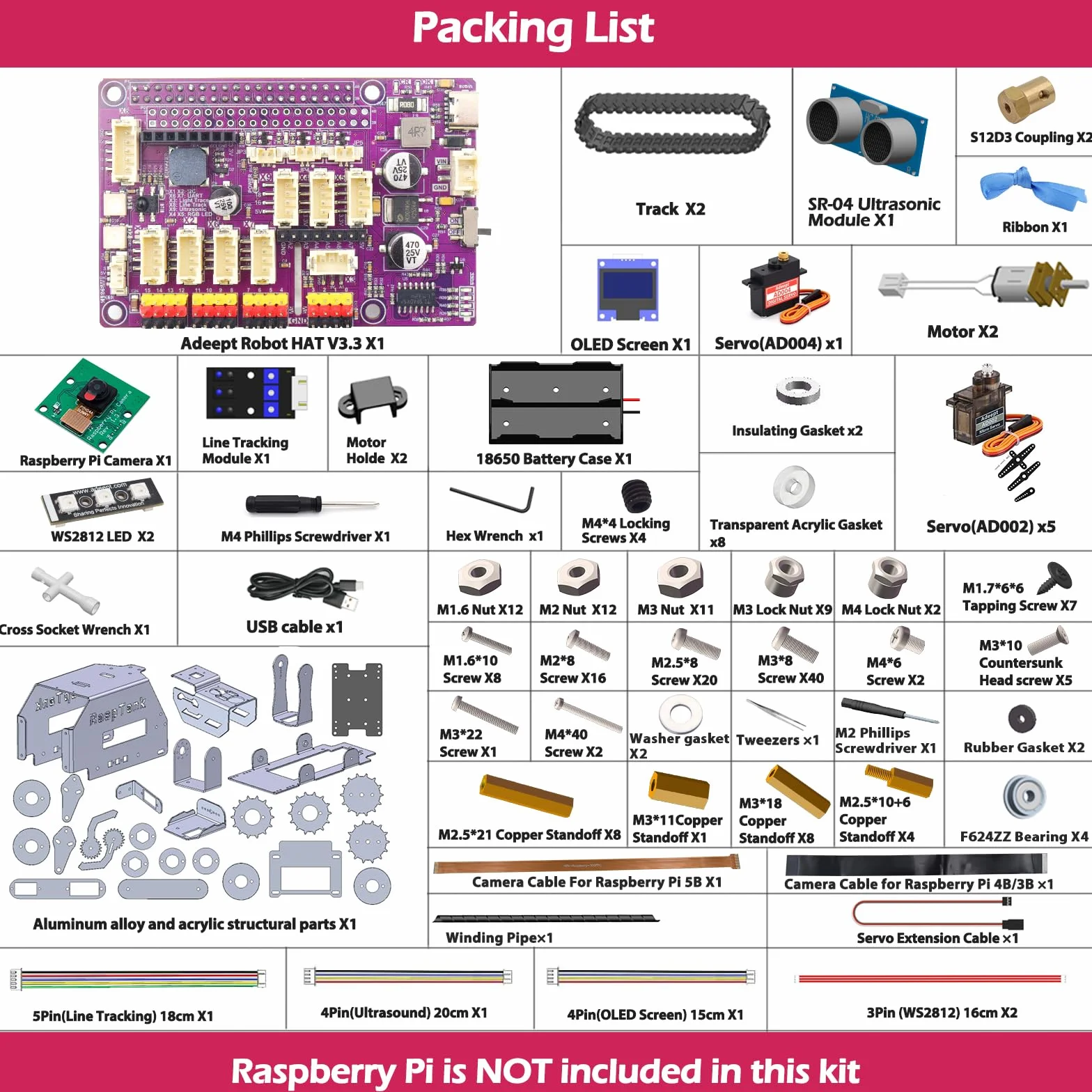 Adeept RaspTank Metal Smart Car Kit for Raspberry Pi 5/4B/3B/3B+(Board Not Included), Tank Tracked Robot with 4-DOF Robotic Arm, OpenCV, Obstacle Avoidance, Line Tracking, with Digital Tutorials