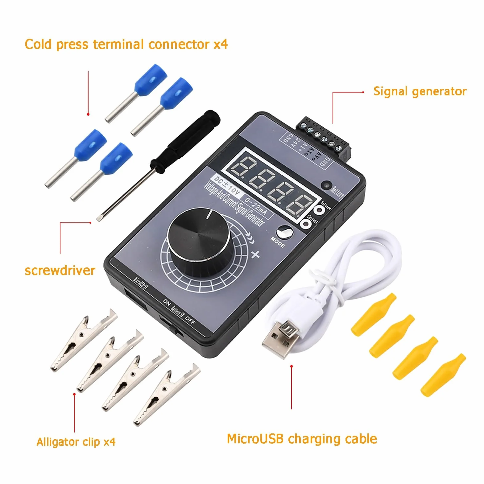 Jadeshay Generator sygnału 0-22 mA, generator sygnału napięciowego, 0-10 V, cyfrowy generator sygnału, regulowane napięcie, analogowy symulator
