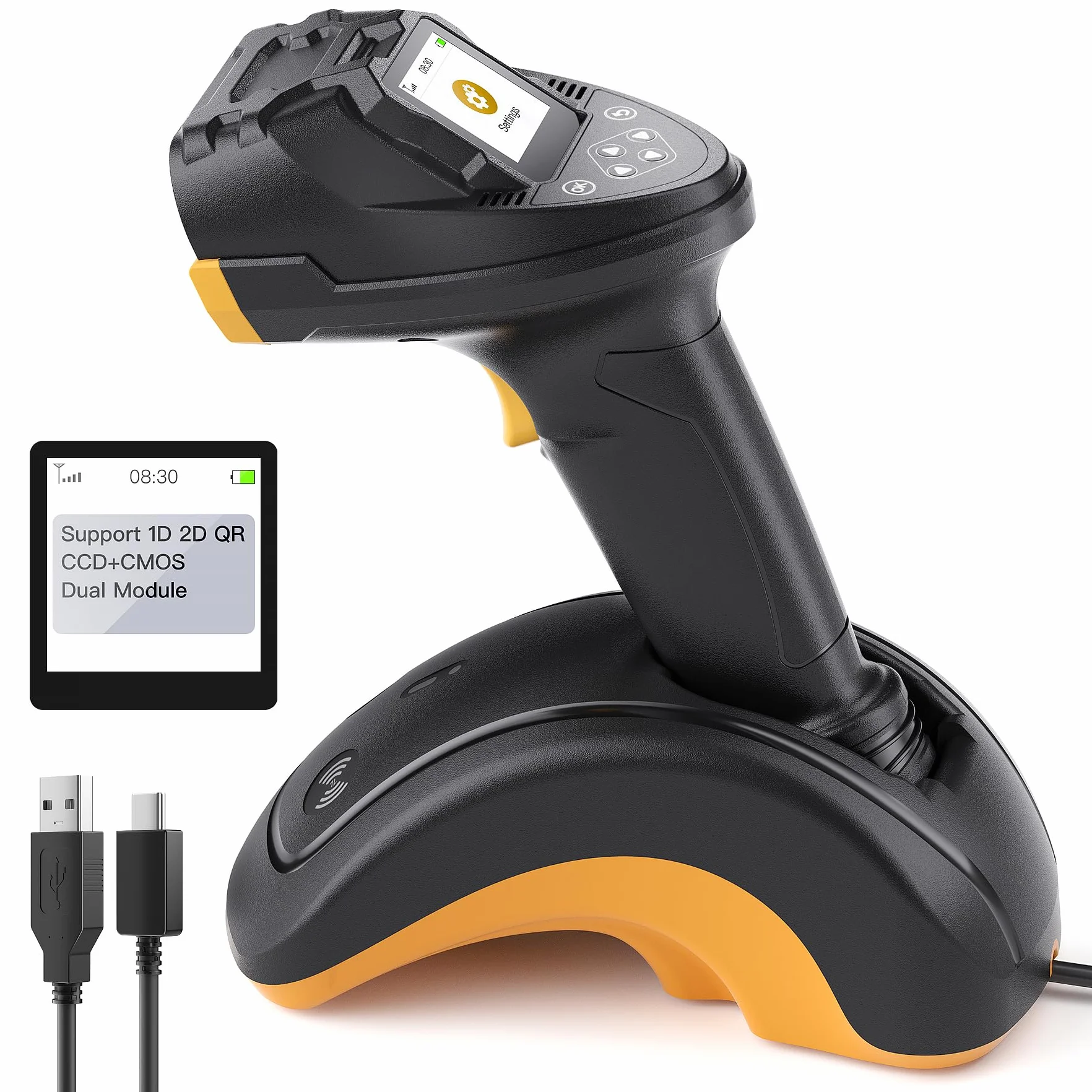 Inateck Czytnik kodów kreskowych Bluetooth,Skaner Kodów 2D 1D,QR Bar Czytnik Kodów z Ekranem i Inteligentną Podstawą,Podwójne moduły CMOS+CCD, Kompatybilny z App SDK,P8