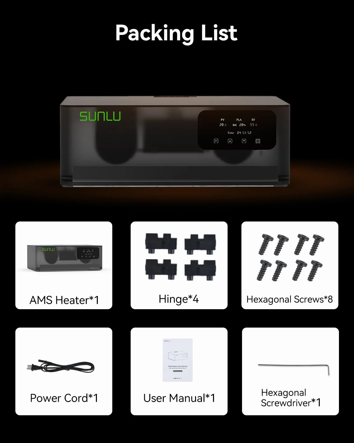 SUNLU AMS Heater for Bambu Lab AMS Gen 1 Upgrade, 4-Spool Print & Dry, Fast 3D Filament Dryer 70°C in 20 Min, Dual-Duct Heating & Triple Protection