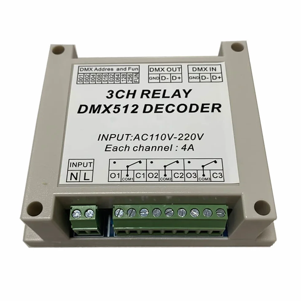 Przekaźnik Nutbro 3CH z DMX512, przekaźnik z wysokim napięciem wejściowym AC110-220V