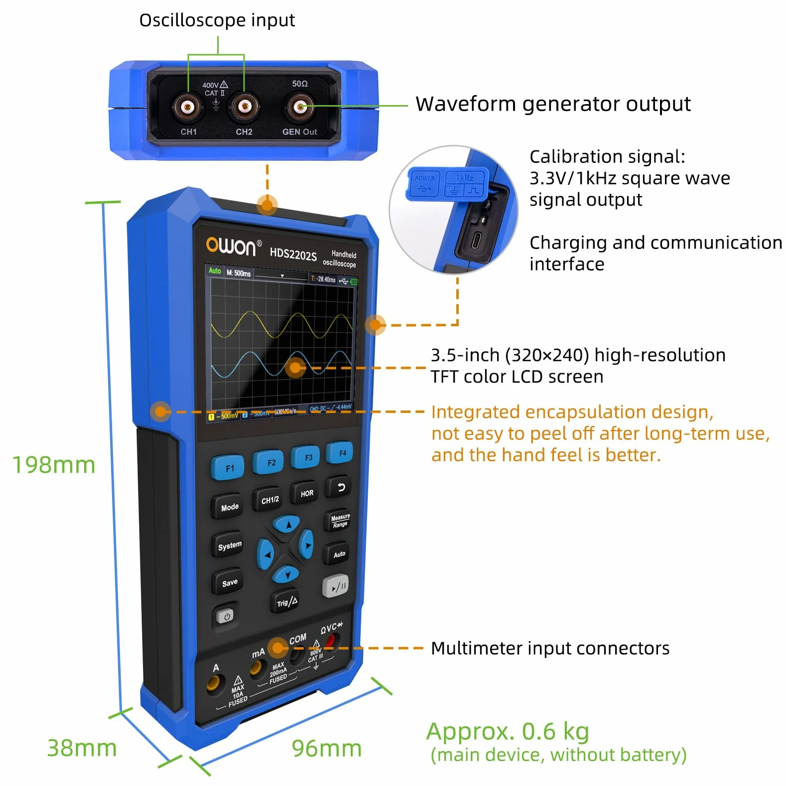 OWON HDS2202S 3 w 1 ręczny oscyloskop 200 MHz 2-kanałowy multimetr cyfrowy 20000