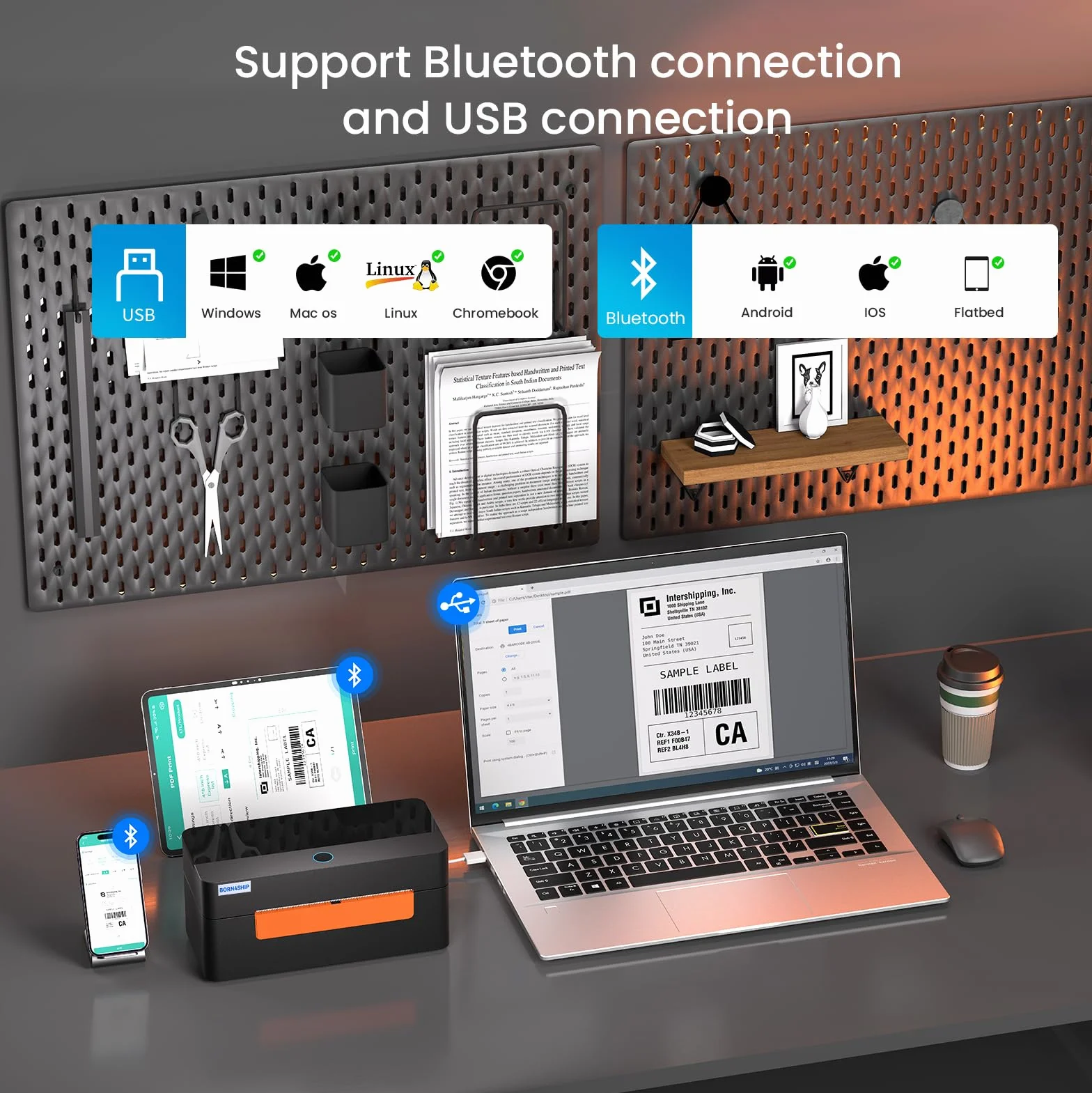 Bluetooth drukarka etykiet wysyłkowych, 4x6 termiczna drukarka etykiet, kompatybilna z Etsy, eBay, Amazon, dla małych firm spedycyjnych, czarny pomarańczowy