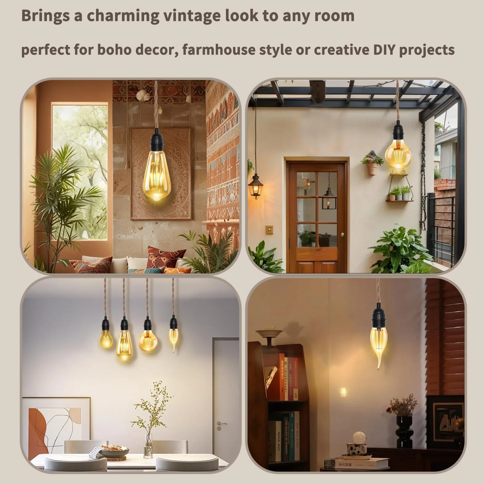 LOANLIUT oprawa lampy E27 z kablem 4,5 m, z woreczkiem śrubowym i hakiem bakelitowym, oprawa lampy z liny konopnej w stylu vintage z kablem i wtyczką, DIY oprawa E27 do salonu, kuchni, baru, odporna