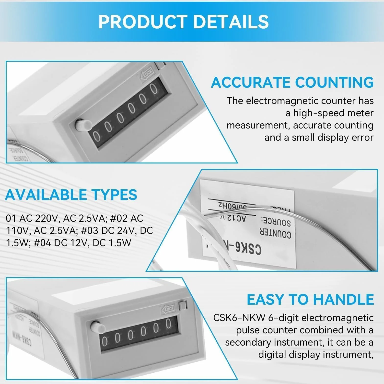 Agatige Licznik elektromagnetyczny CSK6-NKW 6-cyfrowy AC220V/AC110V/DC24V/DC12V