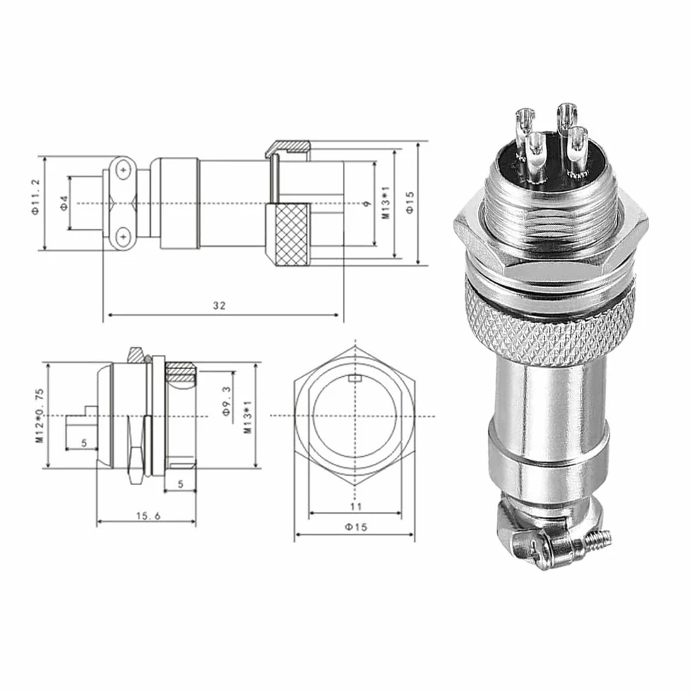 5 sztuk 4-biegunowych GX12 wtyczka Aviation, gwint 12 mm, metalowe złącze kablowe do lotnictwa, 5 A, męskie, damskie, z gumową nasadką
