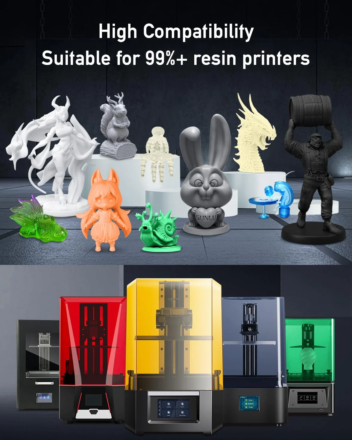 SUNLU ABS-Like żywica fotopolimerowa 2 kg 405 nm UV do drukarki 3D LCD/DLP/SLA szara